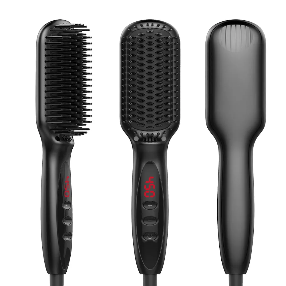 2 in1 Hair Straightener Brush Heating Beard Clip Comb Styler Electric Ionic Straightening Brush