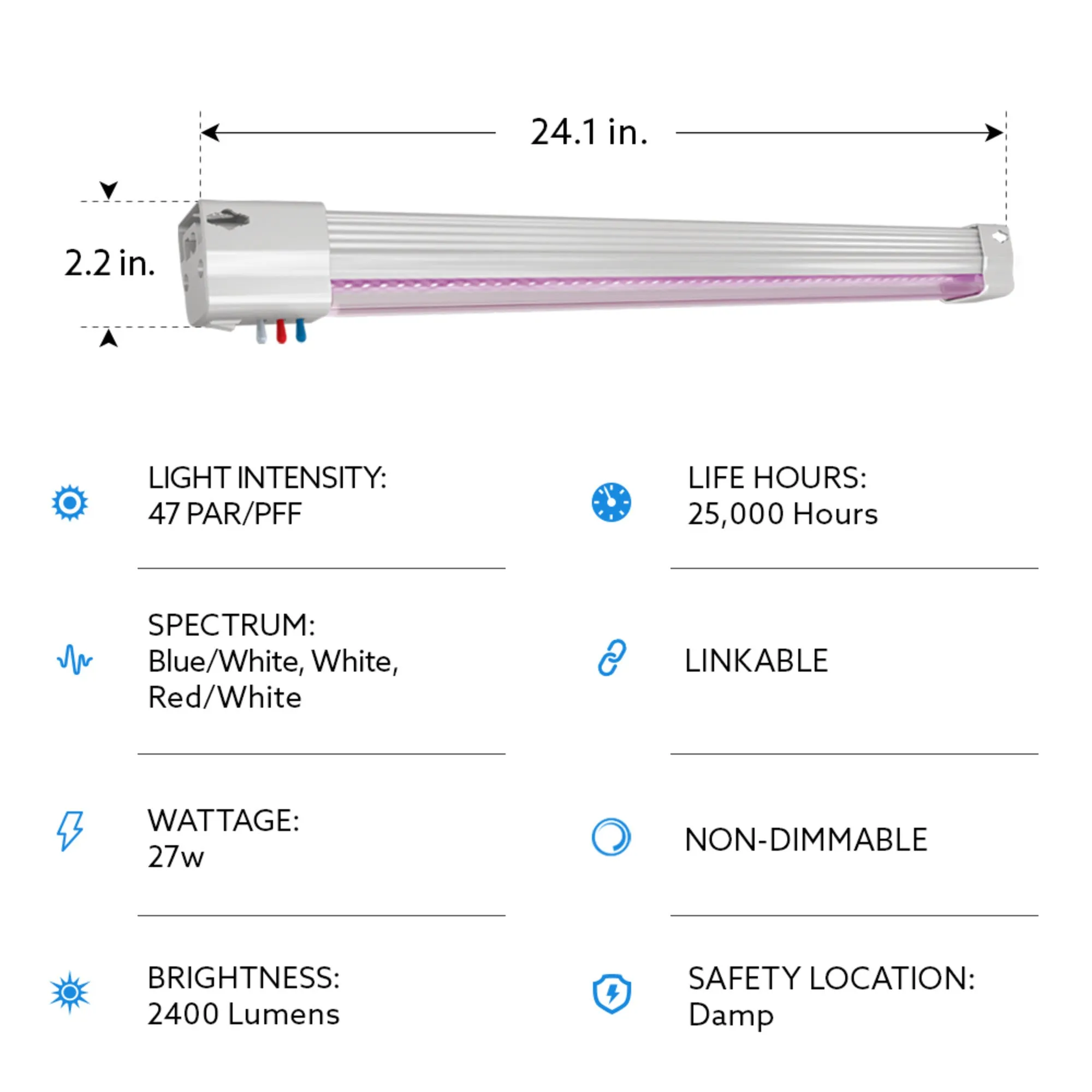 24 in. Vertical Mount Adjustable Spectrum LED Grow Light