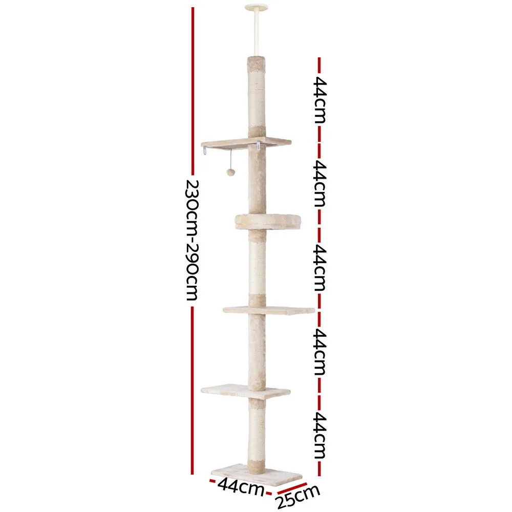 290cm Floor-to-Ceiling Cat Tree, 5 Levels, Sisal Posts – i.Pet