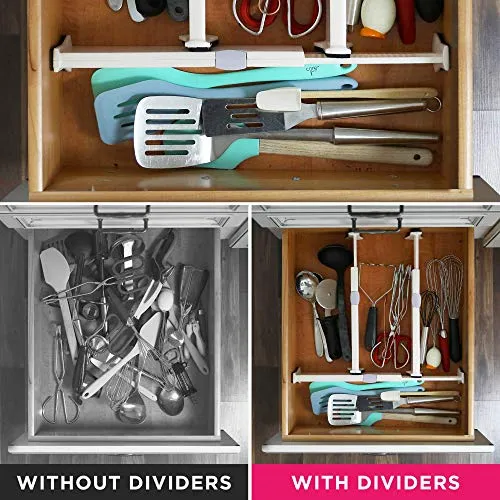 4 Adjustable Drawer Dividers, Organize Silverware and Utensils in Home Kitchen, Divider for Clothes in Bedroom Dresser, Designed to Not Snag Underwear and Bra Fabrics, Bathroom Storage Organizers