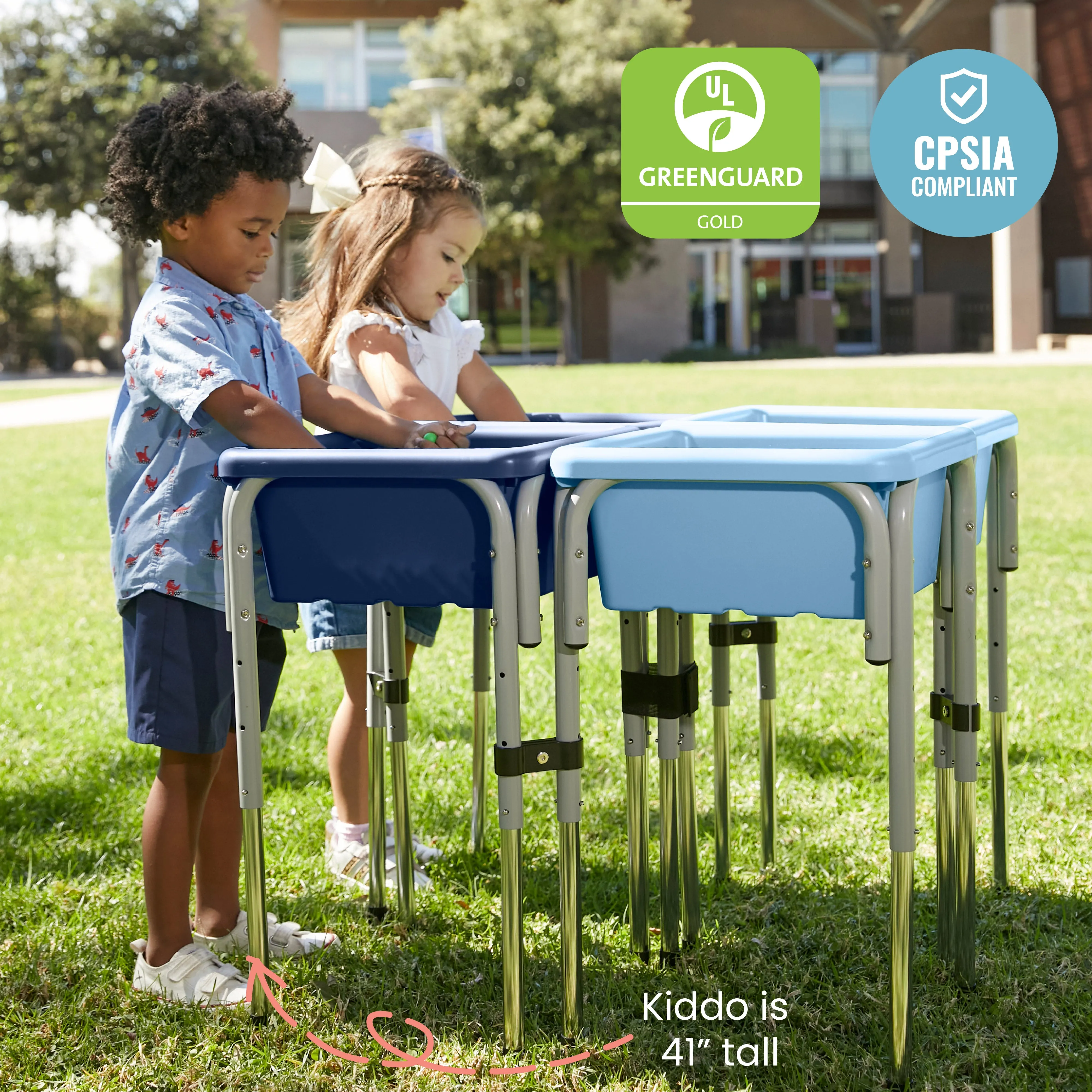 4-Station Sand and Water Adjustable Play Table, Sensory Bins