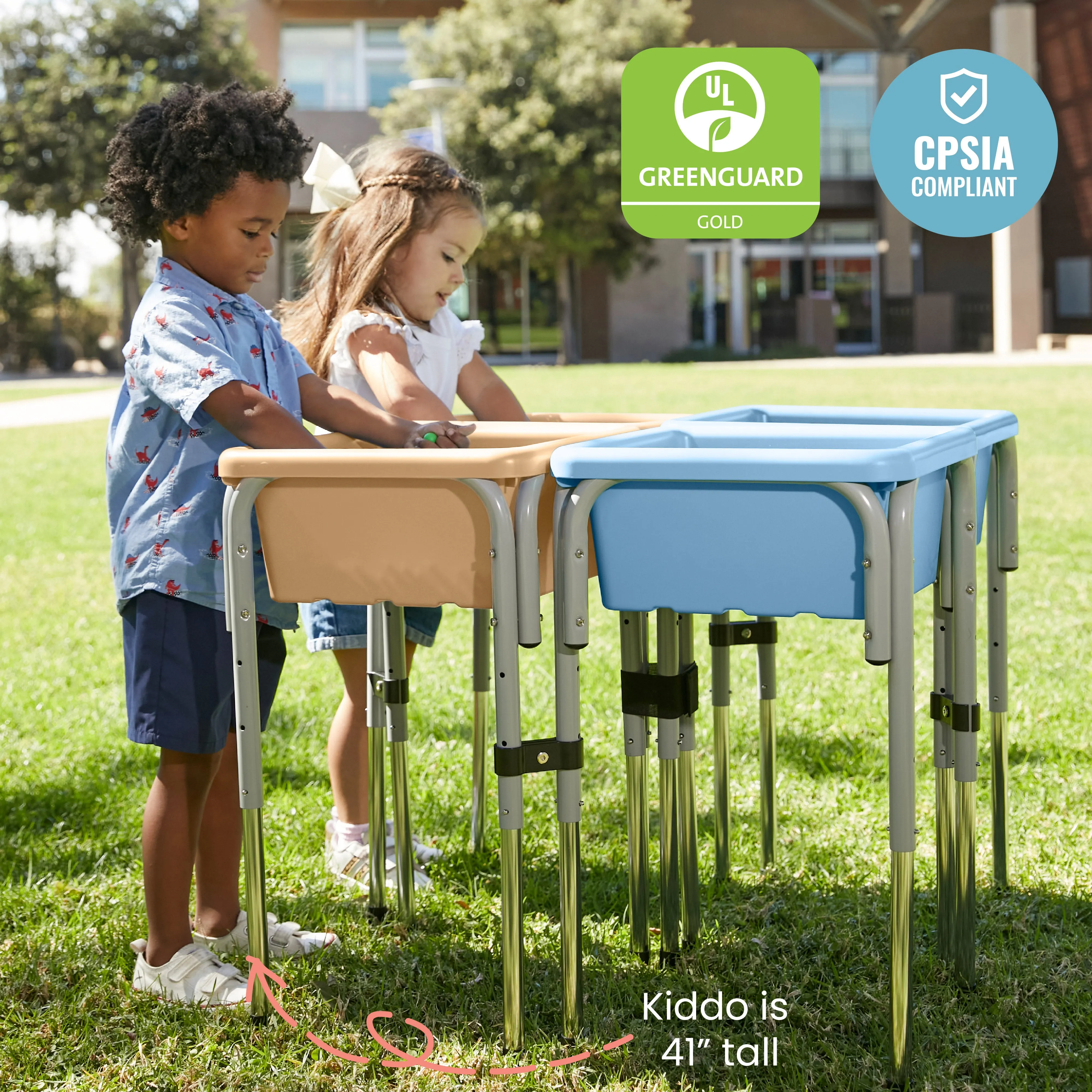 4-Station Sand and Water Adjustable Play Table, Sensory Bins