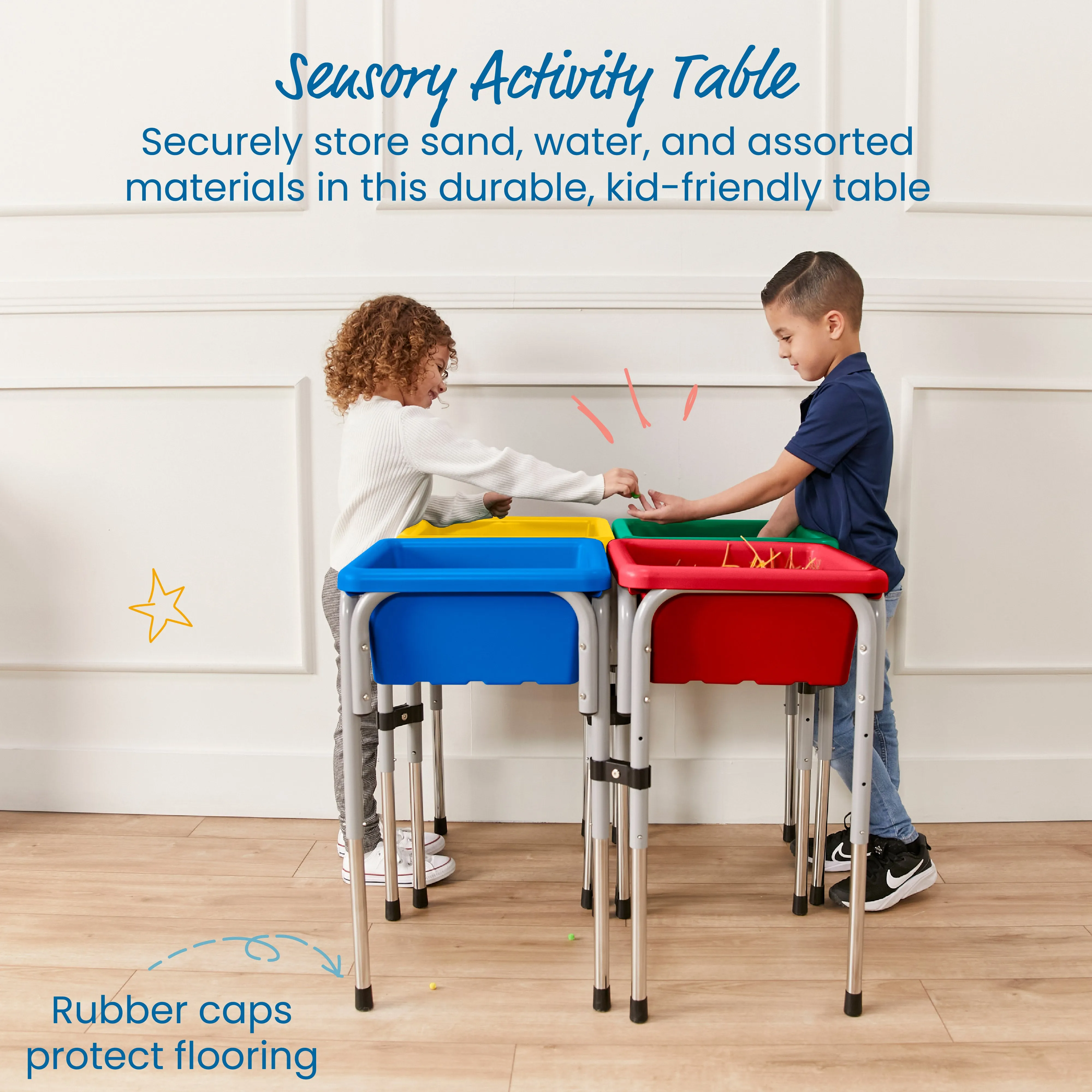 4-Station Sand and Water Adjustable Play Table, Sensory Bins