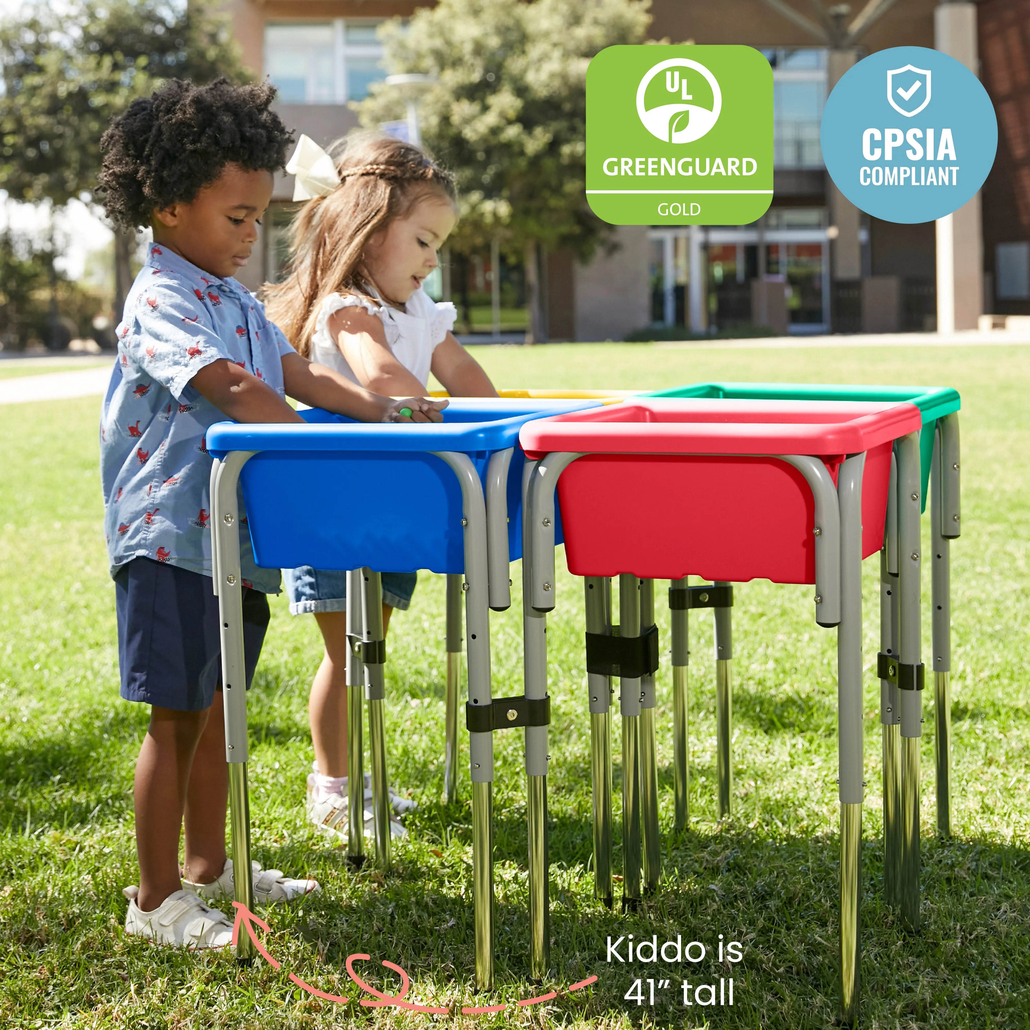 4-Station Sand and Water Adjustable Play Table, Sensory Bins