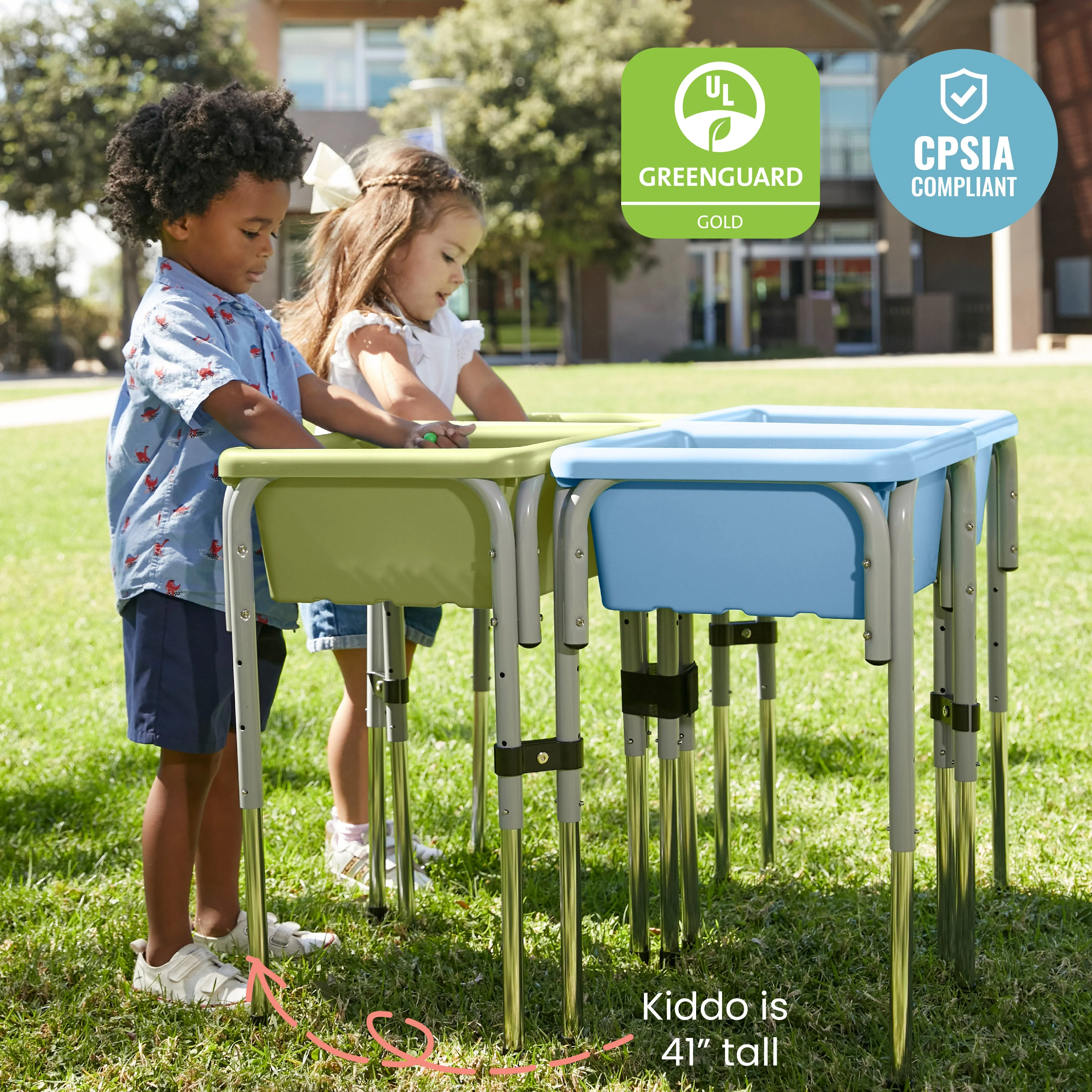 4-Station Sand and Water Adjustable Play Table, Sensory Bins