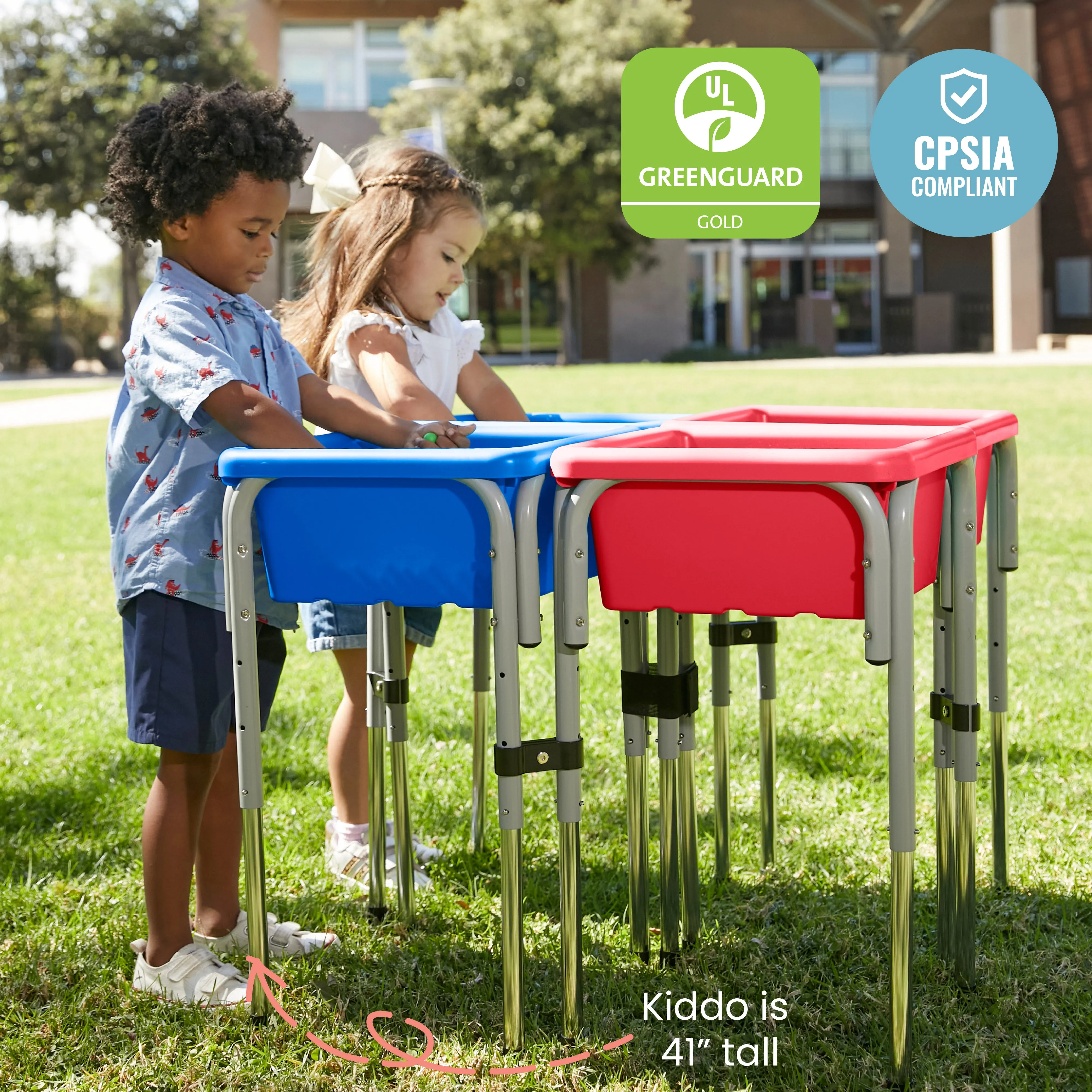 4-Station Sand and Water Adjustable Play Table, Sensory Bins