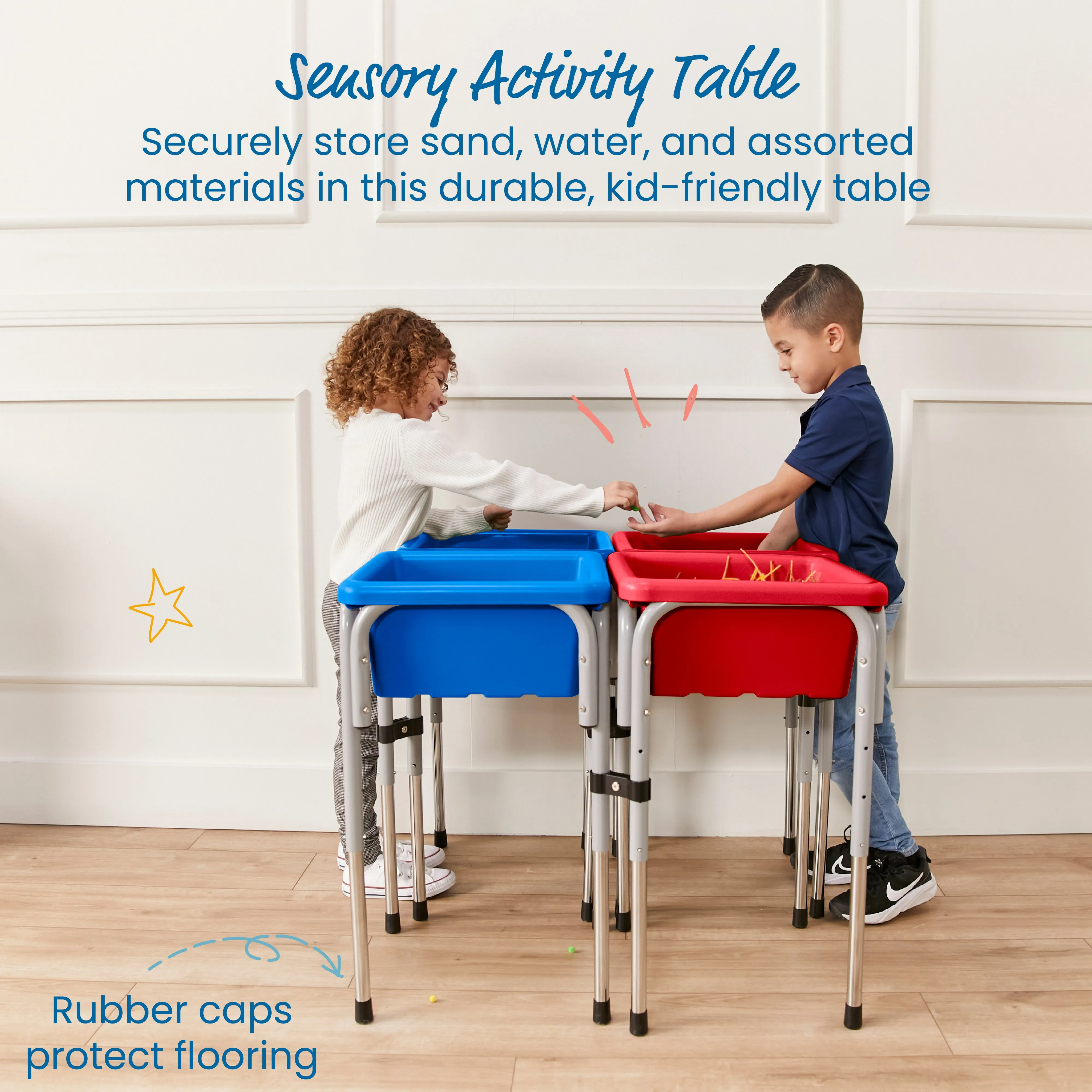 4-Station Sand and Water Adjustable Play Table, Sensory Bins