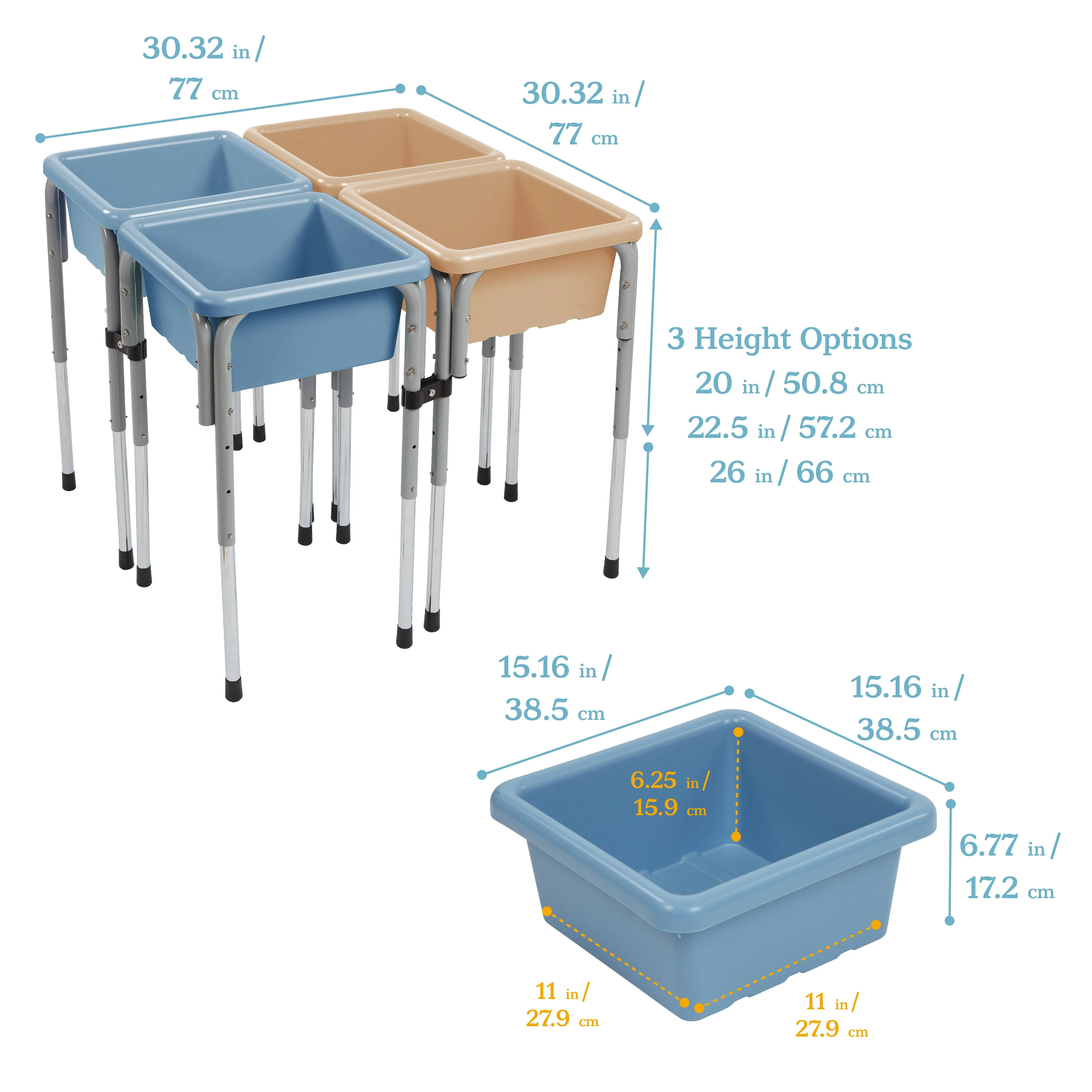 4-Station Sand and Water Adjustable Play Table, Sensory Bins