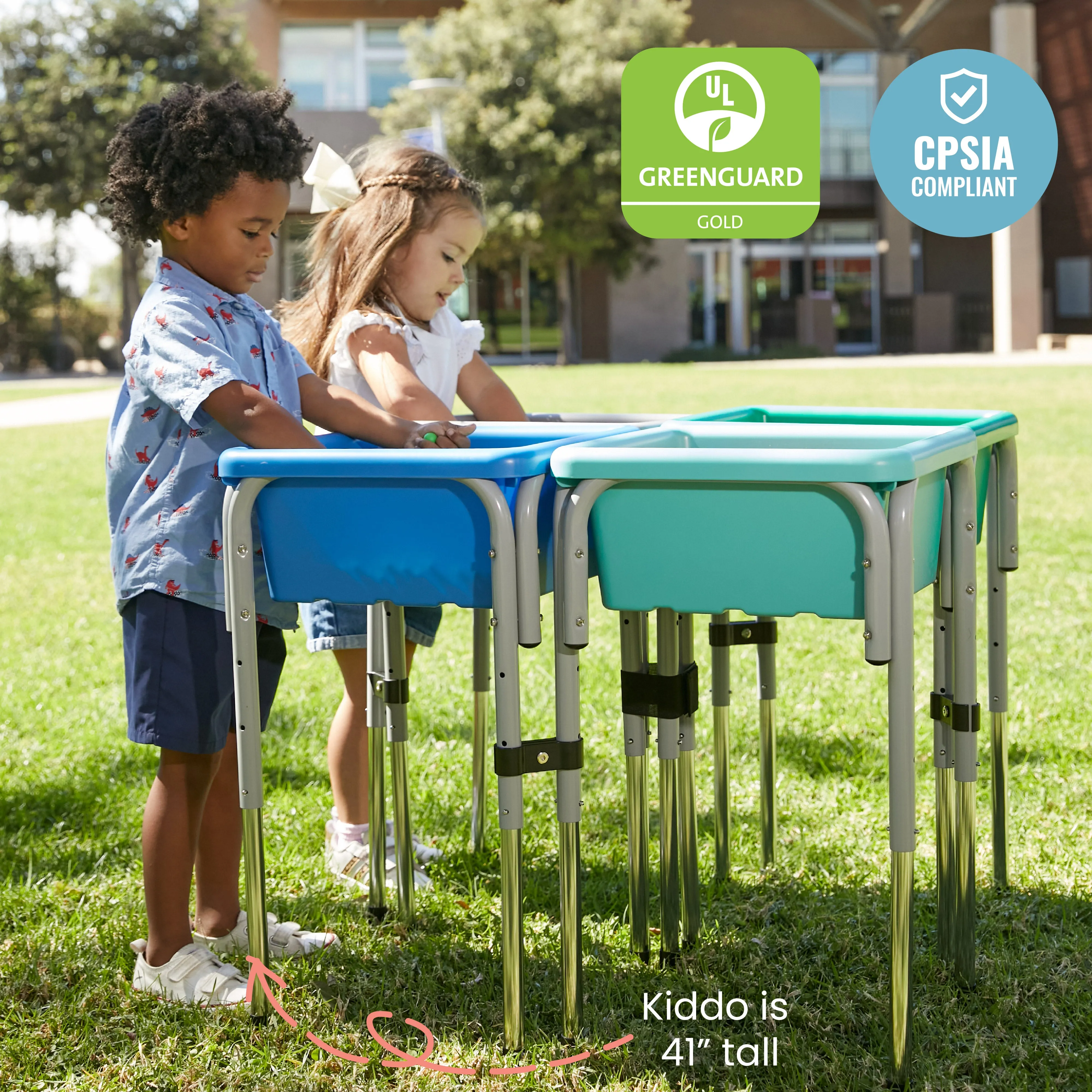 4-Station Sand and Water Adjustable Play Table, Sensory Bins