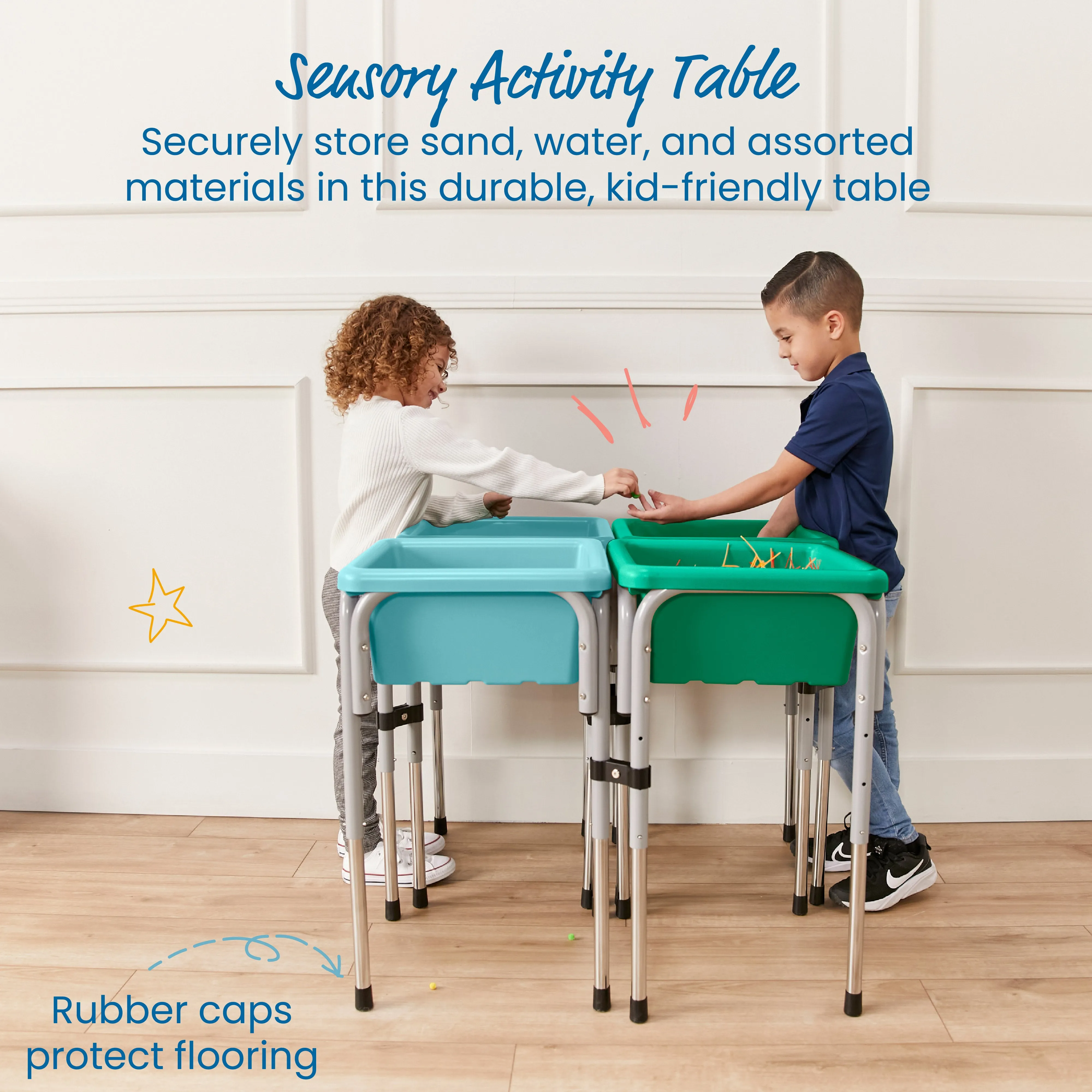 4-Station Sand and Water Adjustable Play Table, Sensory Bins