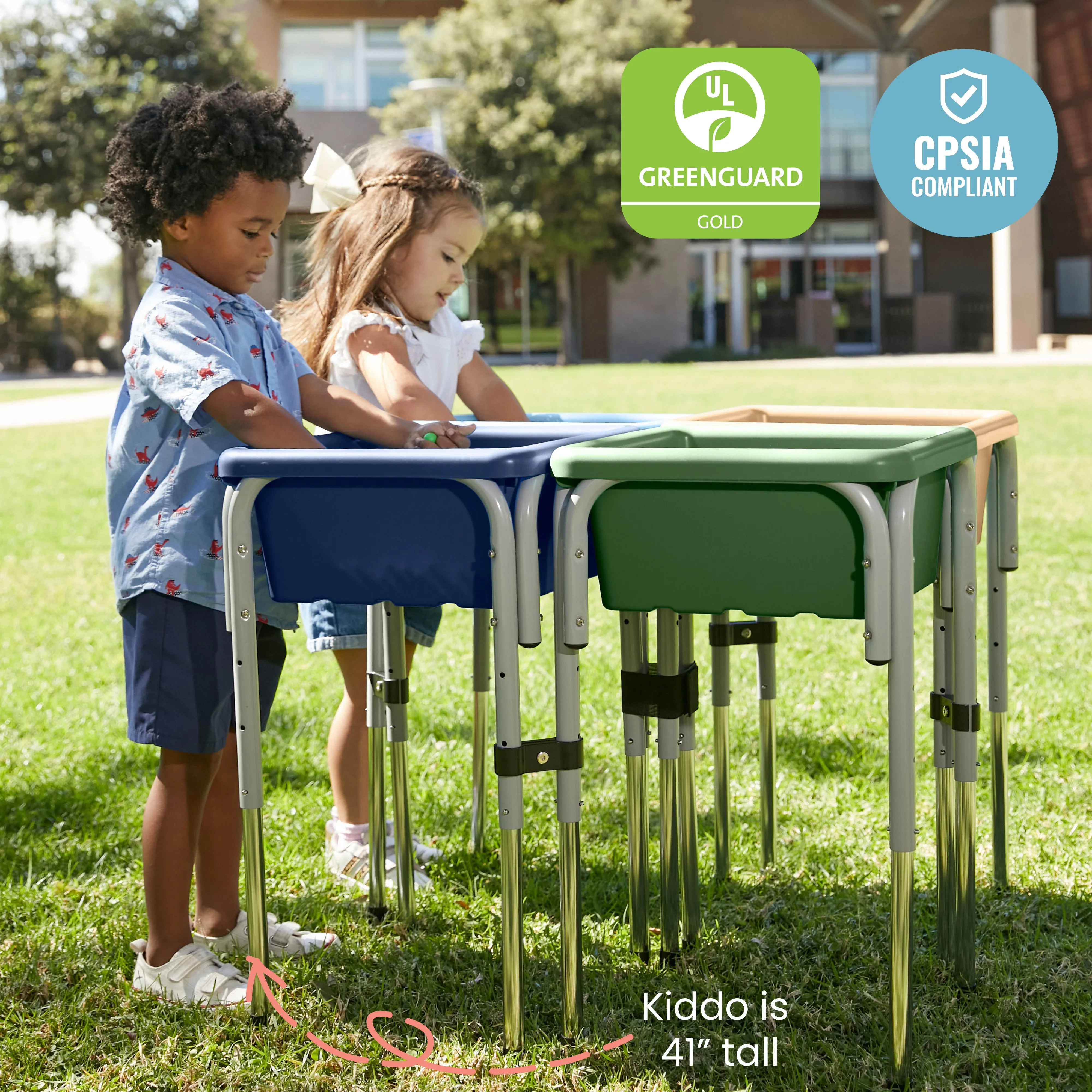 4-Station Sand and Water Adjustable Play Table, Sensory Bins