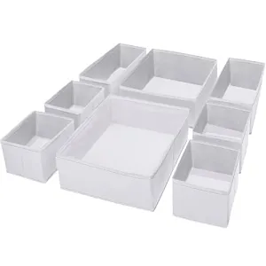 (8 Set) Puricon Clothes Organizers Dresser Drawer Organization, Foldable Closet Organizer Underwear Basket Cubes Containers for Storing Bras, Baby Clothing, T Shirt, Socks, Scarves, Ties -White