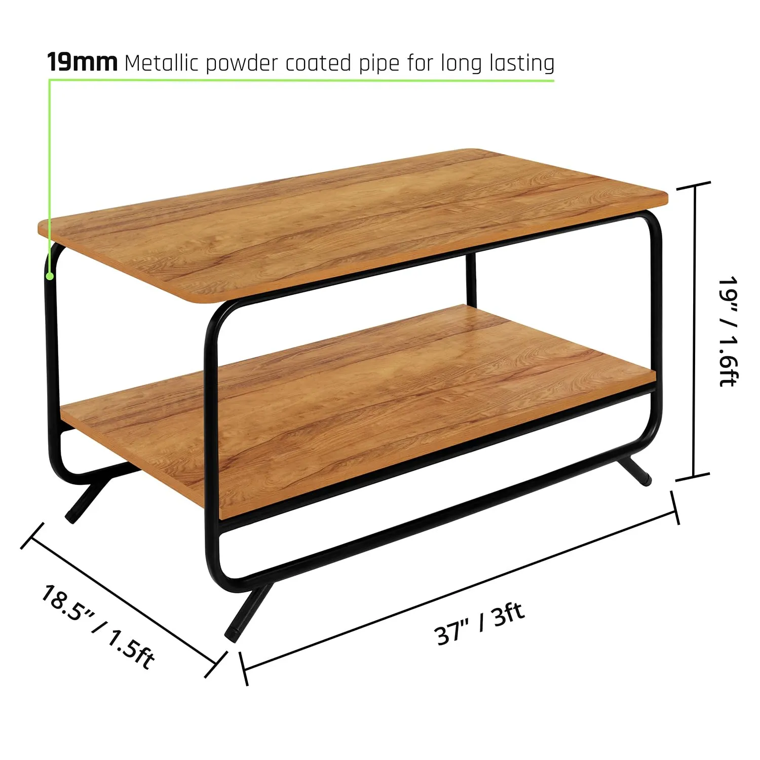 ABOUT SPACE Coffee Table - 2 Tier Space Saving Living Room Furniture Lightweight DIY Sofa Table Center Table with Metal Frame & Adjustable Bushes for Home, Office (Teak Color- L 92.5 x B 47 x H 48 cm)