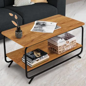 ABOUT SPACE Coffee Table - 2 Tier Space Saving Living Room Furniture Lightweight DIY Sofa Table Center Table with Metal Frame & Adjustable Bushes for Home, Office (Teak Color- L 92.5 x B 47 x H 48 cm)