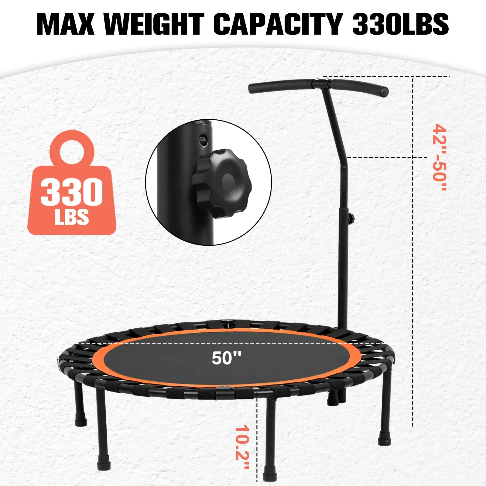 Advwin 50 inch Mini Trampoline Adjustable Handle