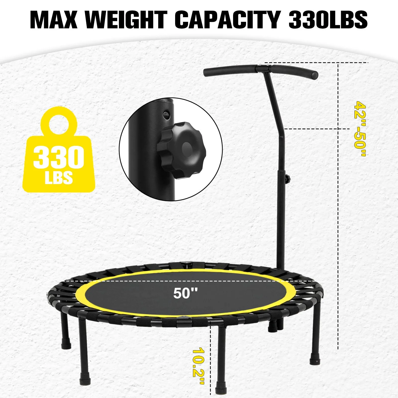 Advwin 50 inch Mini Trampoline Adjustable Handle