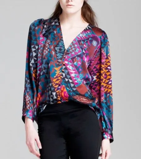 ALLISON CHOMER SILK MULTI GEO BLOUSE - S