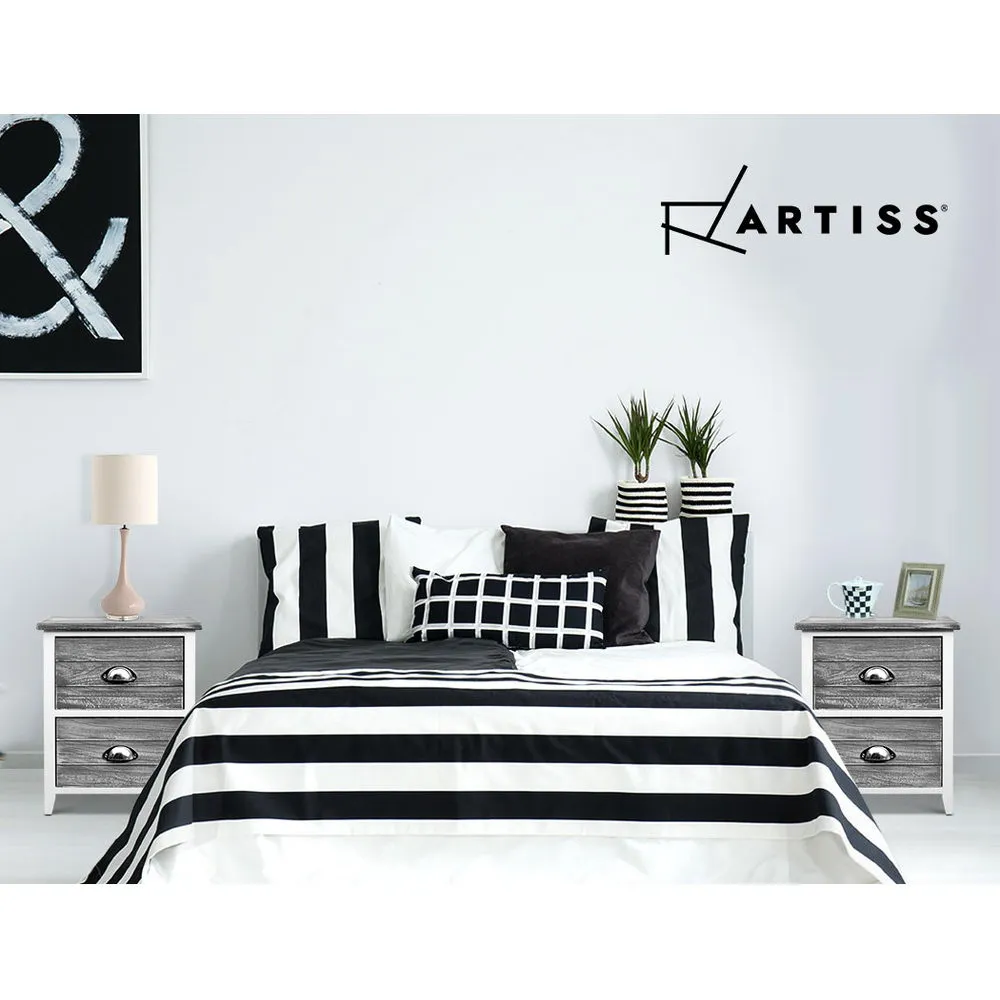 Artiss 2x Bedside Table Nightstands 2 Drawers Storage Cabinet Bedroom Side Grey