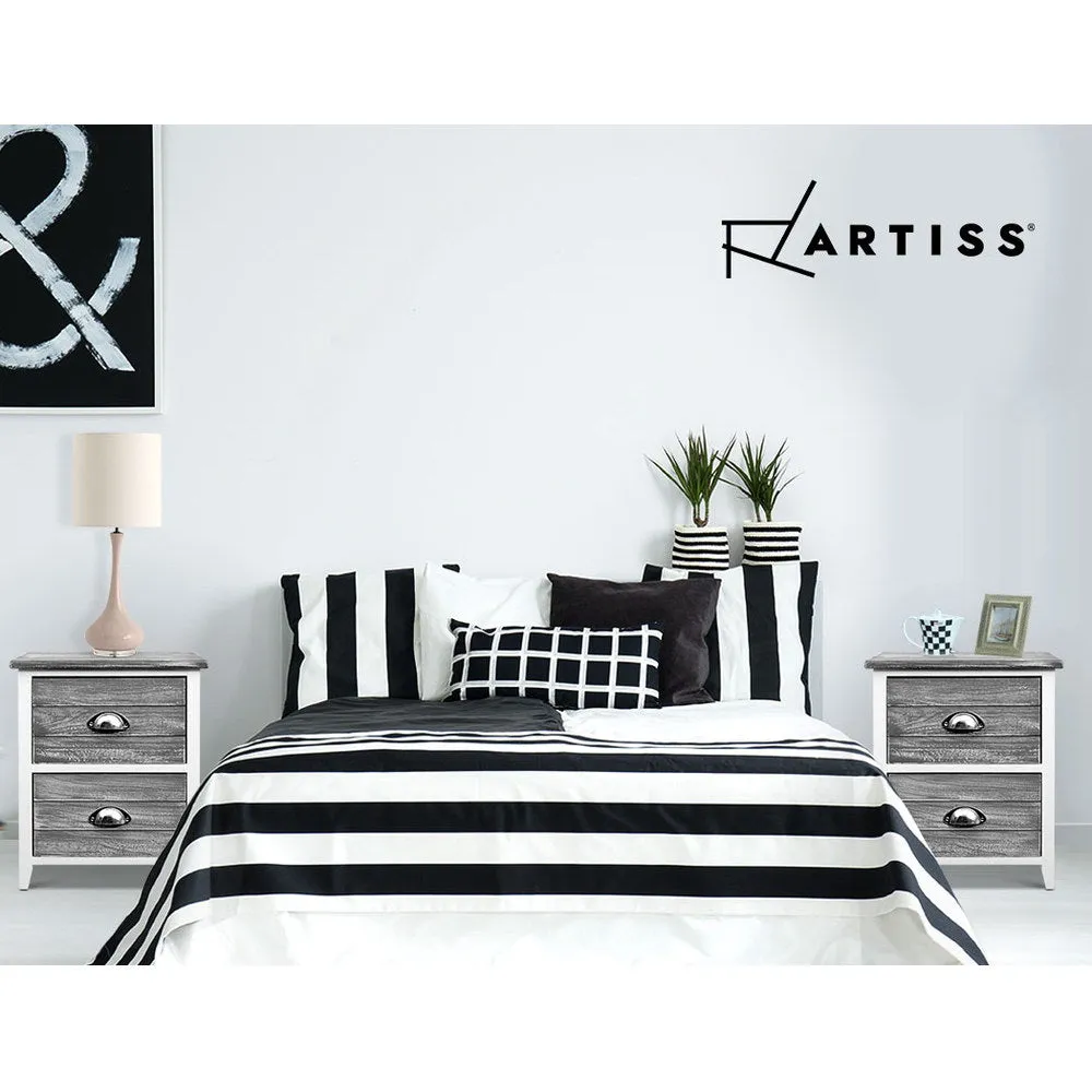 Artiss 2x Bedside Table Nightstands 2 Drawers Storage Cabinet Bedroom Side Grey