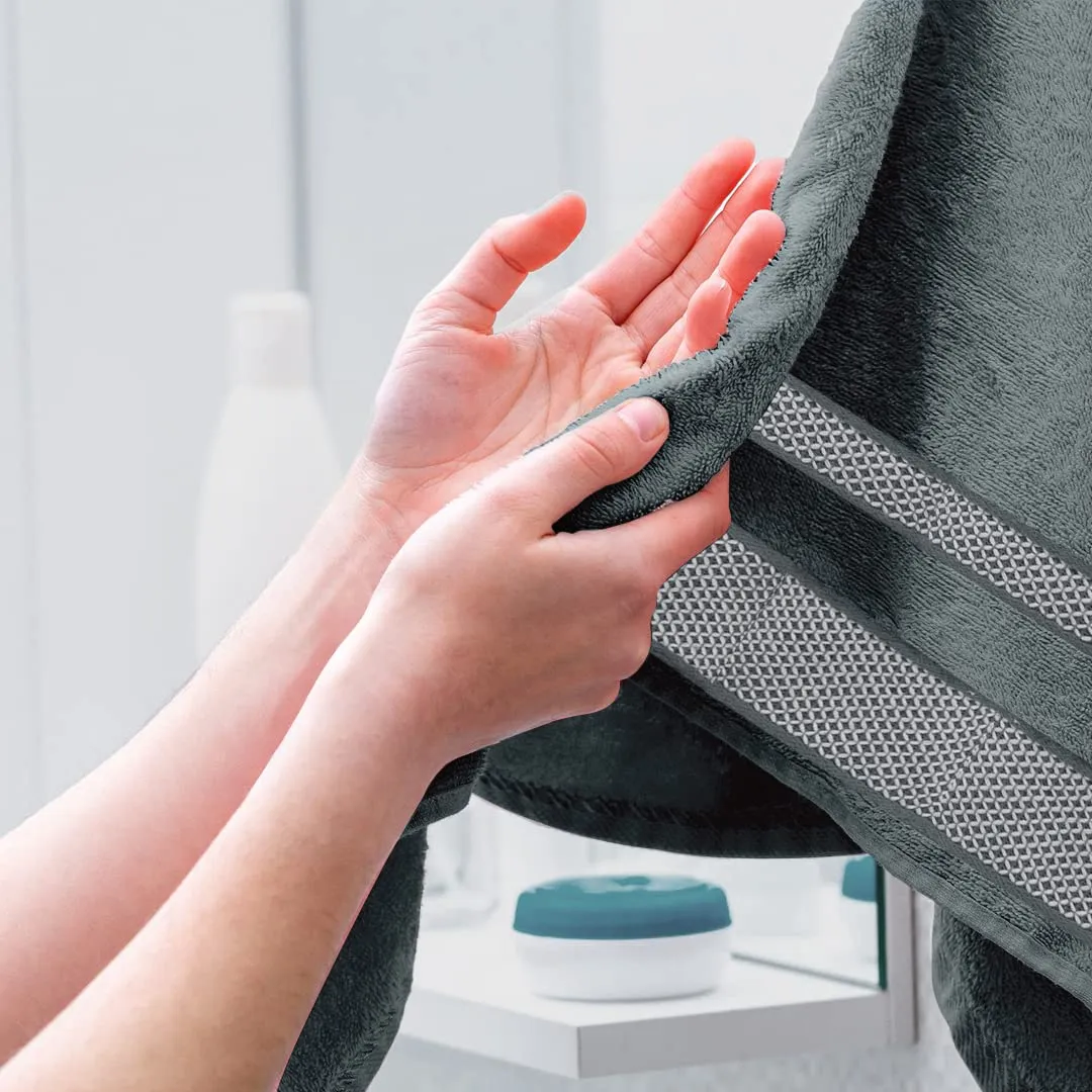 BePlush Zero Twist Bamboo Hand Towels Set of 2 Grey : Ultra Soft, Highly Absorbent, Quick Dry, Anti Bacterial Napkins for Hand Towel || 450 GSM, 40 X 60 cms