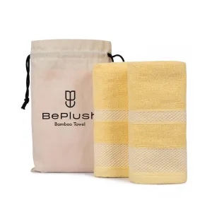 BePlush Zero Twist Bamboo Hand Towels Set of 2 Yellow : Ultra Soft, Highly Absorbent, Quick Dry, Anti Bacterial Napkins for Hand Towel || 450 GSM, 40 X 60 cms