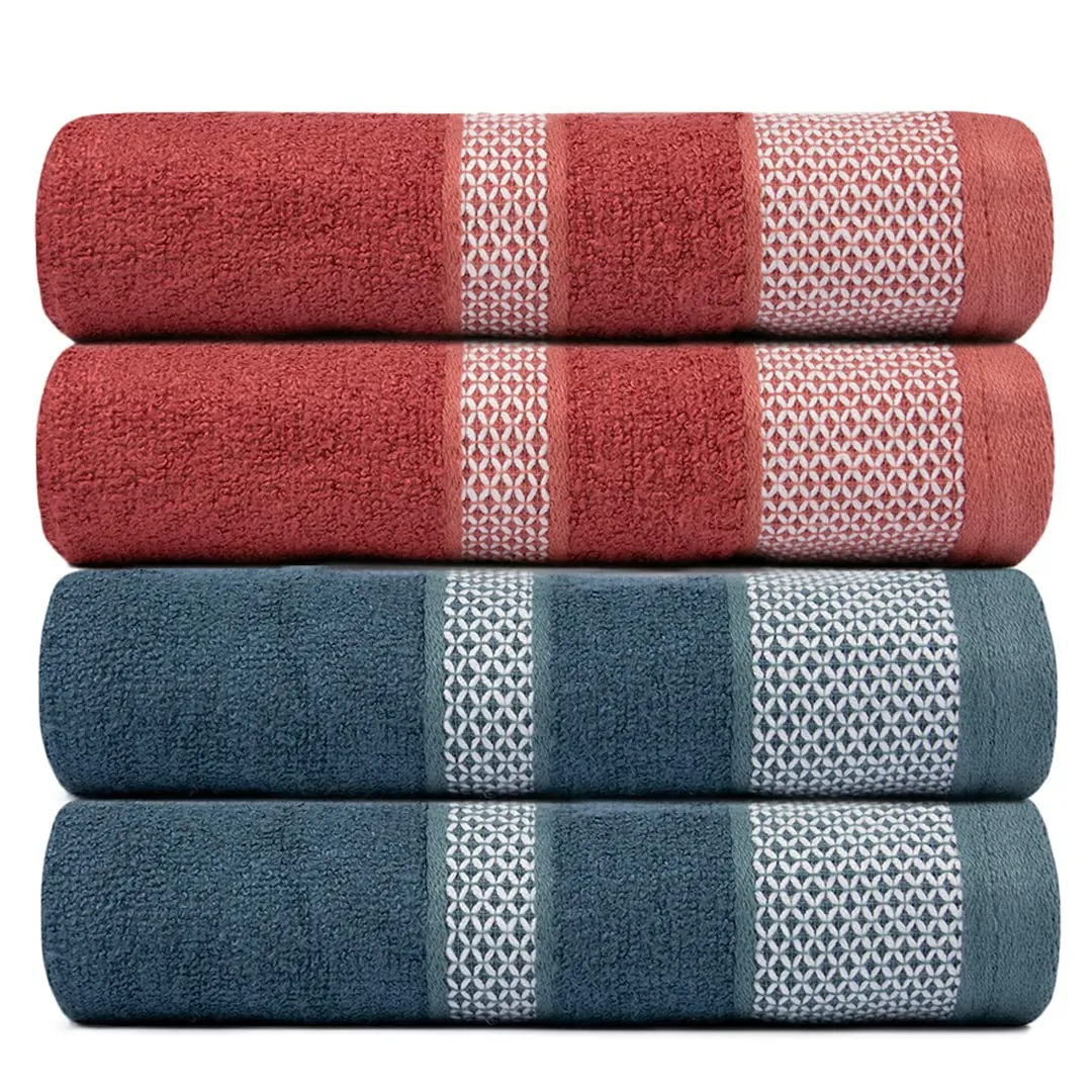 BePlush Zero Twist Bamboo Hand Towels Set of 4 Emerald Blue & Rust : Ultra Soft, Highly Absorbent, Quick Dry, Anti Bacterial Napkins for Hand Towel || 450 GSM, 40 X 60 cms