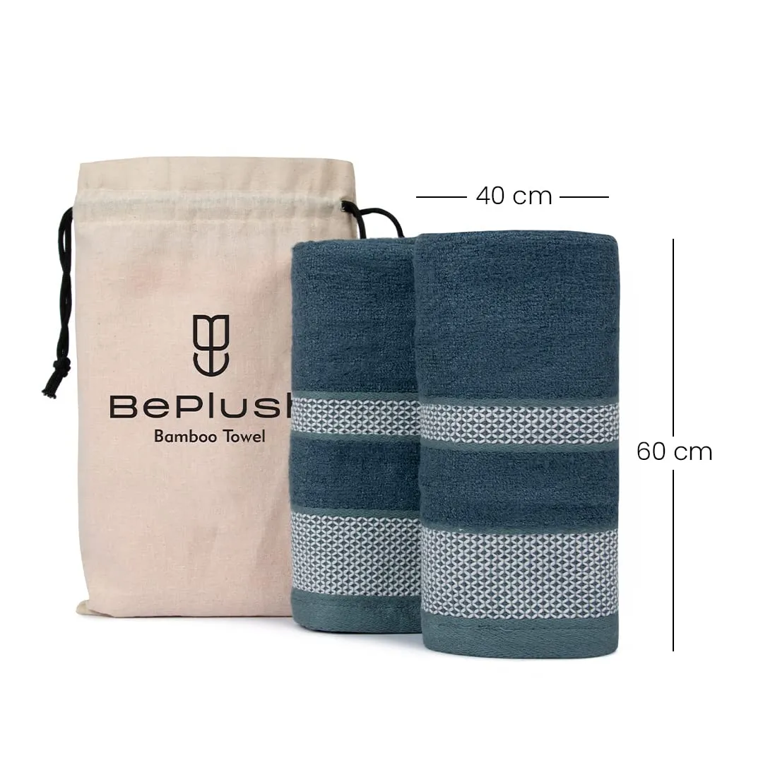 BePlush Zero Twist Bamboo Hand Towels Set of 4 Emerald Blue & Rust : Ultra Soft, Highly Absorbent, Quick Dry, Anti Bacterial Napkins for Hand Towel || 450 GSM, 40 X 60 cms