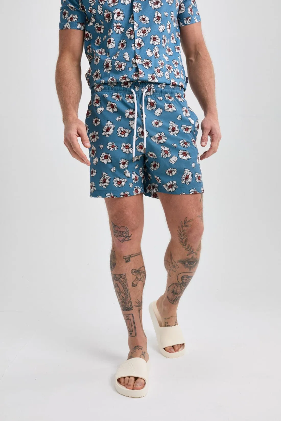 Blue Floral Print Swimshort