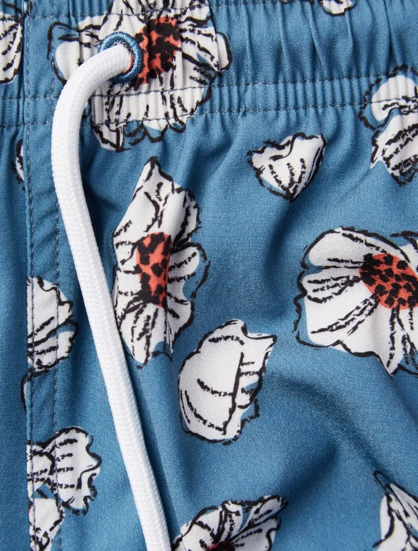 Blue Floral Print Swimshort