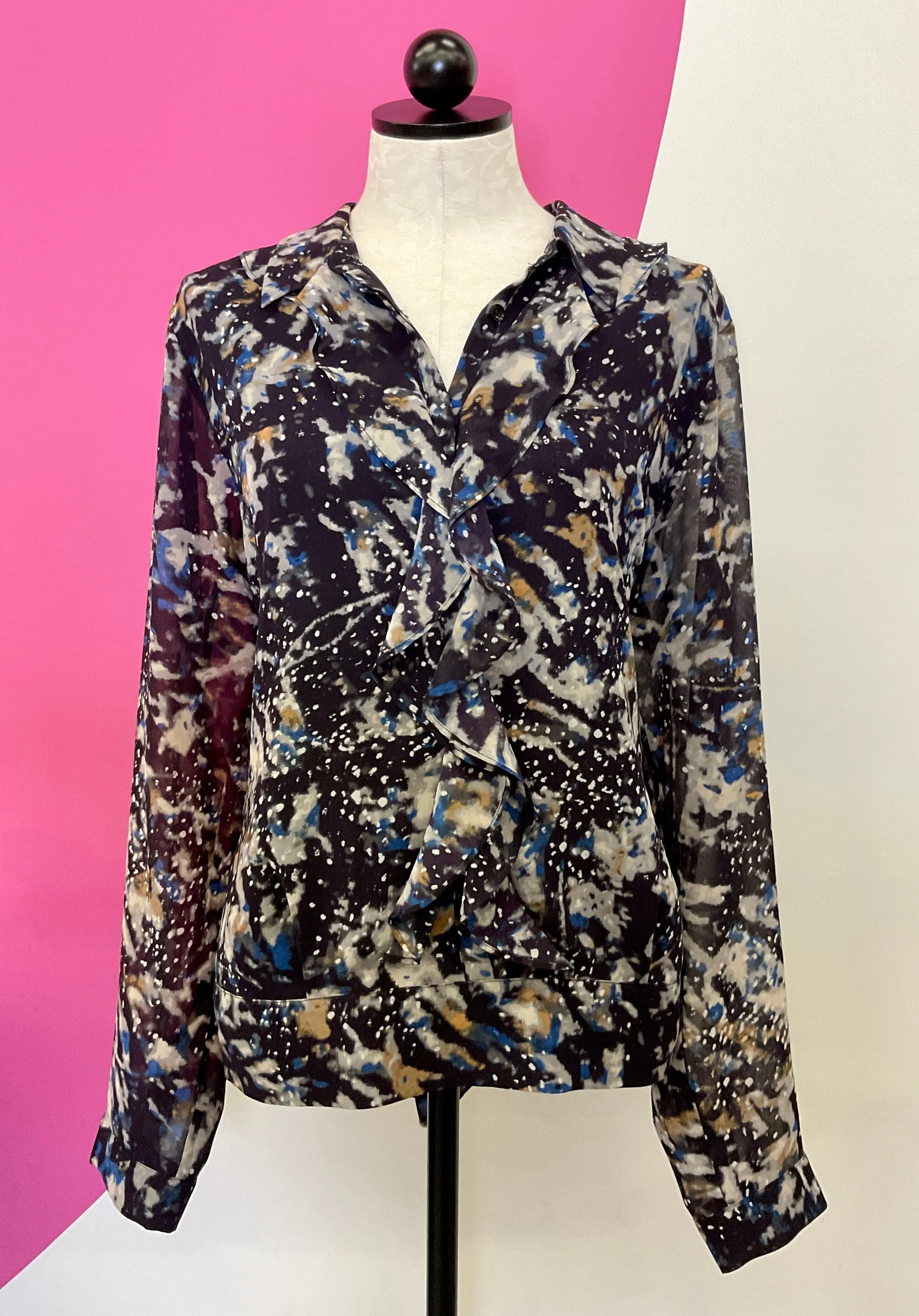 CABI STARRY NIGHT RUFFLE BLOUSE - XS