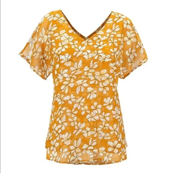 CABI THRIVE CHIFFON BUTTERSCOTCH TOP - S