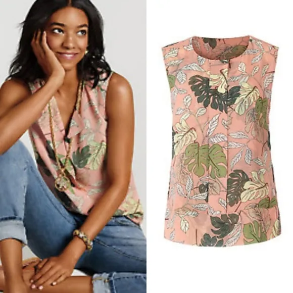 CABI TROPICAL PALM LEAF BLOUSE - S