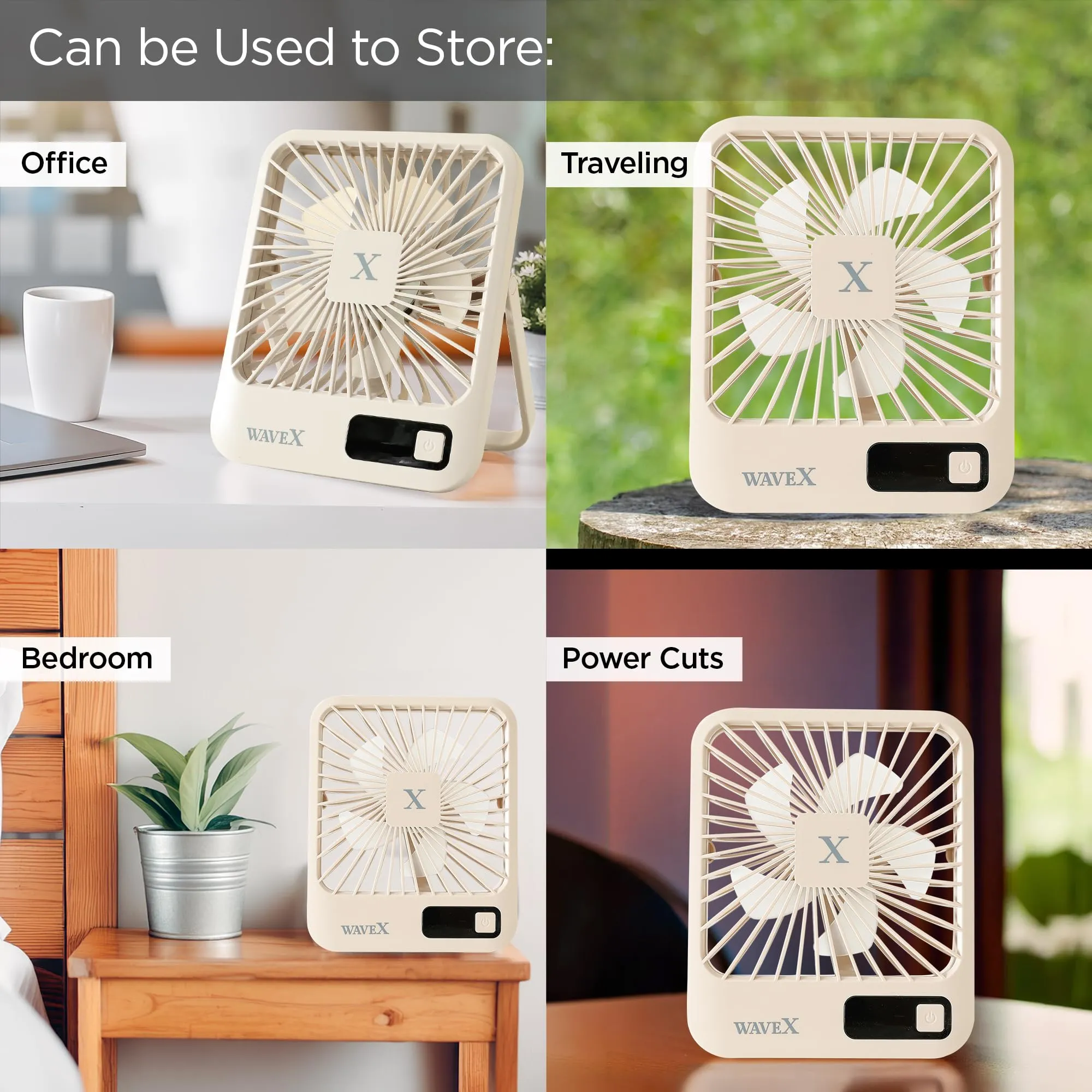 Candes Digital Portable Mini Fan | Rechargeable USB Fan with 5 Speeds | Portable Fan for Office Home Travel |4-6 Hours Running 2000mAh Battery | Small Fan with 180° Tilt Angle | 1 Yr warranty | Khaki