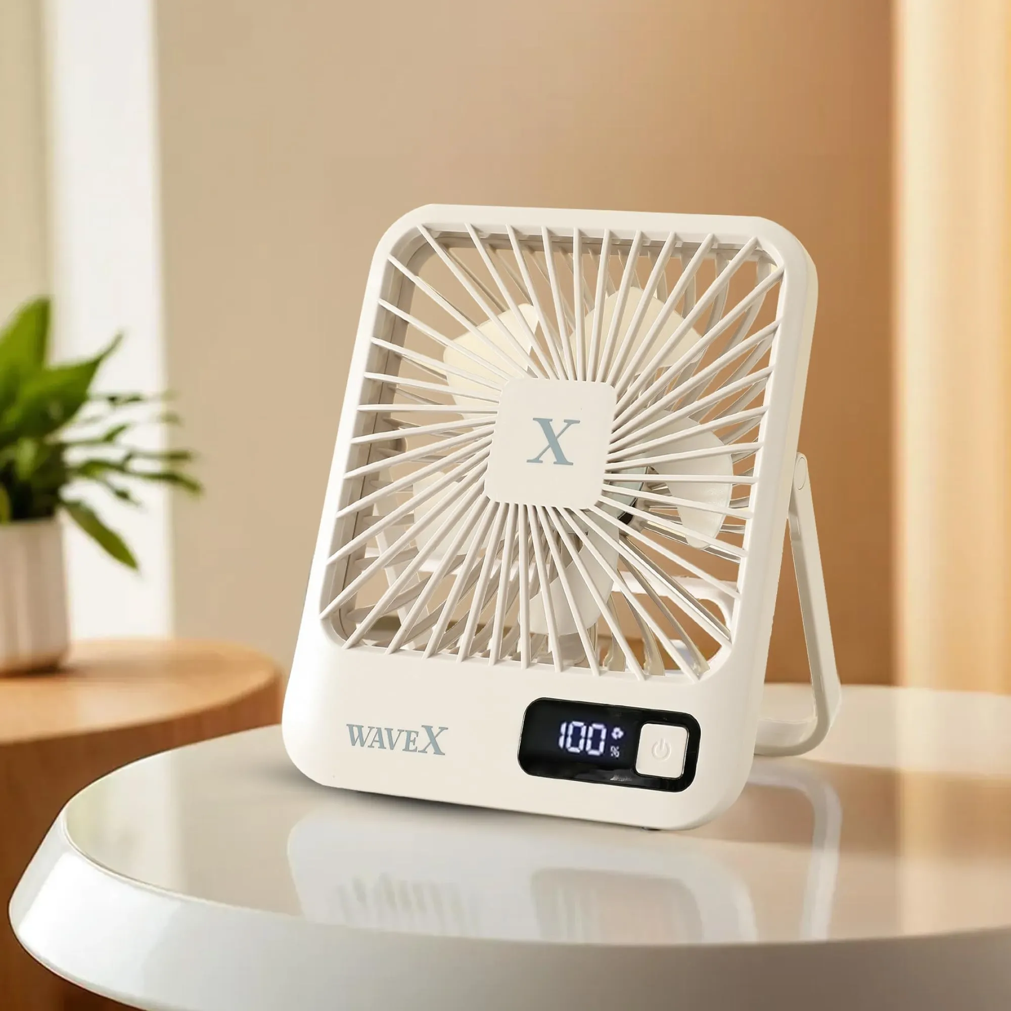 Candes Digital Portable Mini Fan | Rechargeable USB Fan with 5 Speeds | Portable Fan for Office Home Travel |4-6 Hours Running 2000mAh Battery | Small Fan with 180° Tilt Angle | 1 Yr warranty | Khaki