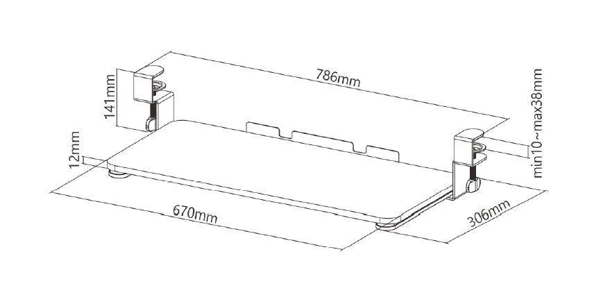 Clamp-On Adjustable Keyboard Tray, Under Desk Keyboard Tray, Improve Comfort Increasing Usable Desk Space, Black (KBD-C)