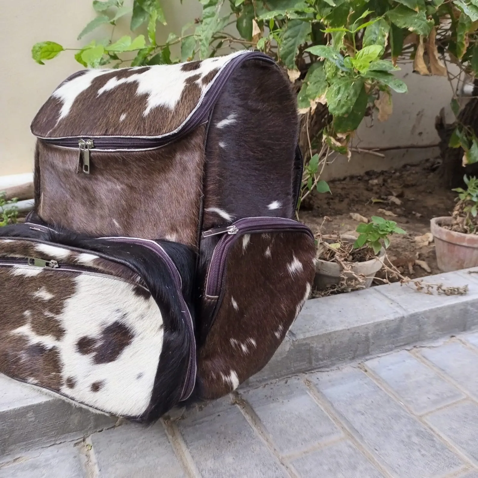 Cowhide backpack purse Tricolor