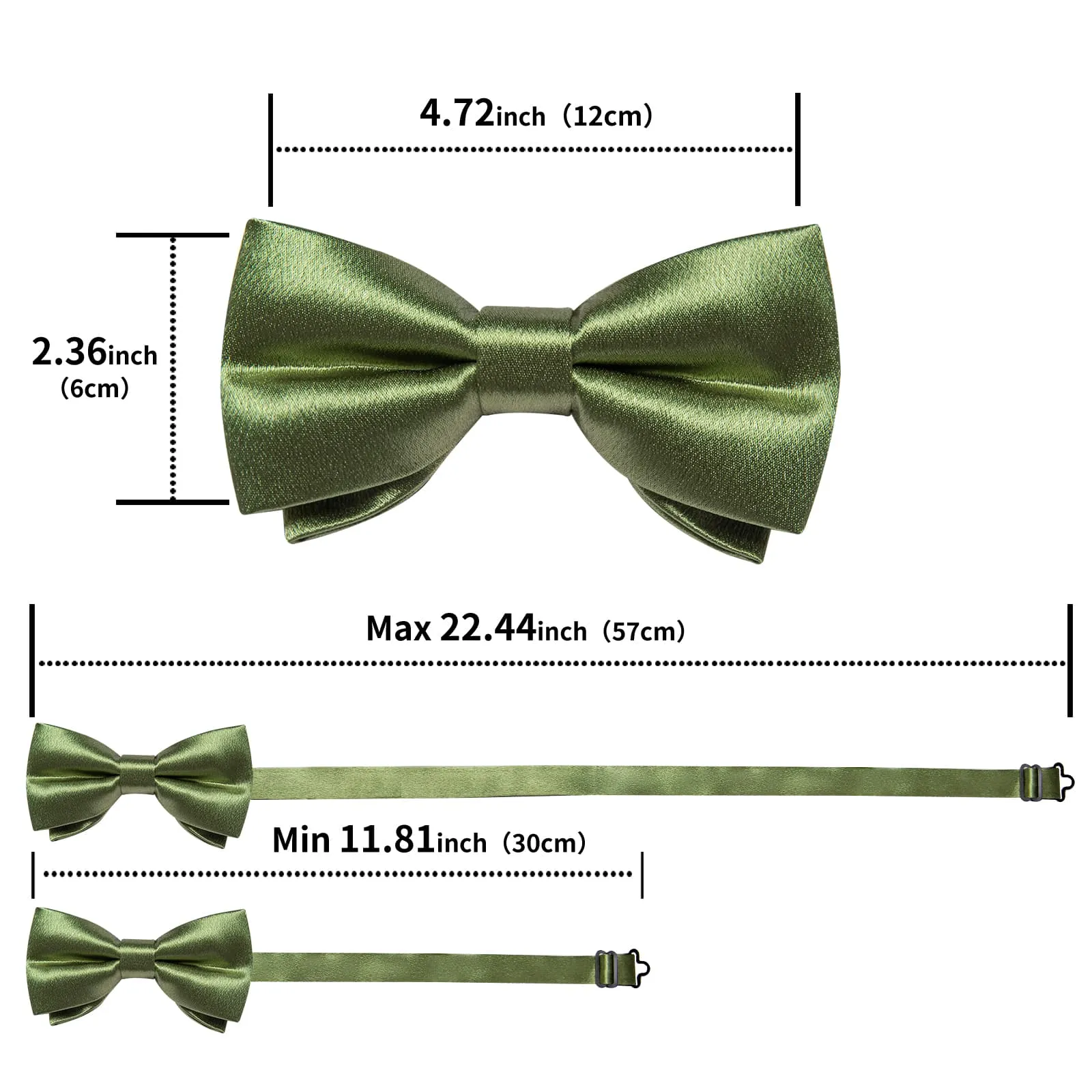 DiBanGu Silk Bow Tie Shining Sage Green Solid Mens Pre-Tied Bowtie Hanky Cufflinks Set