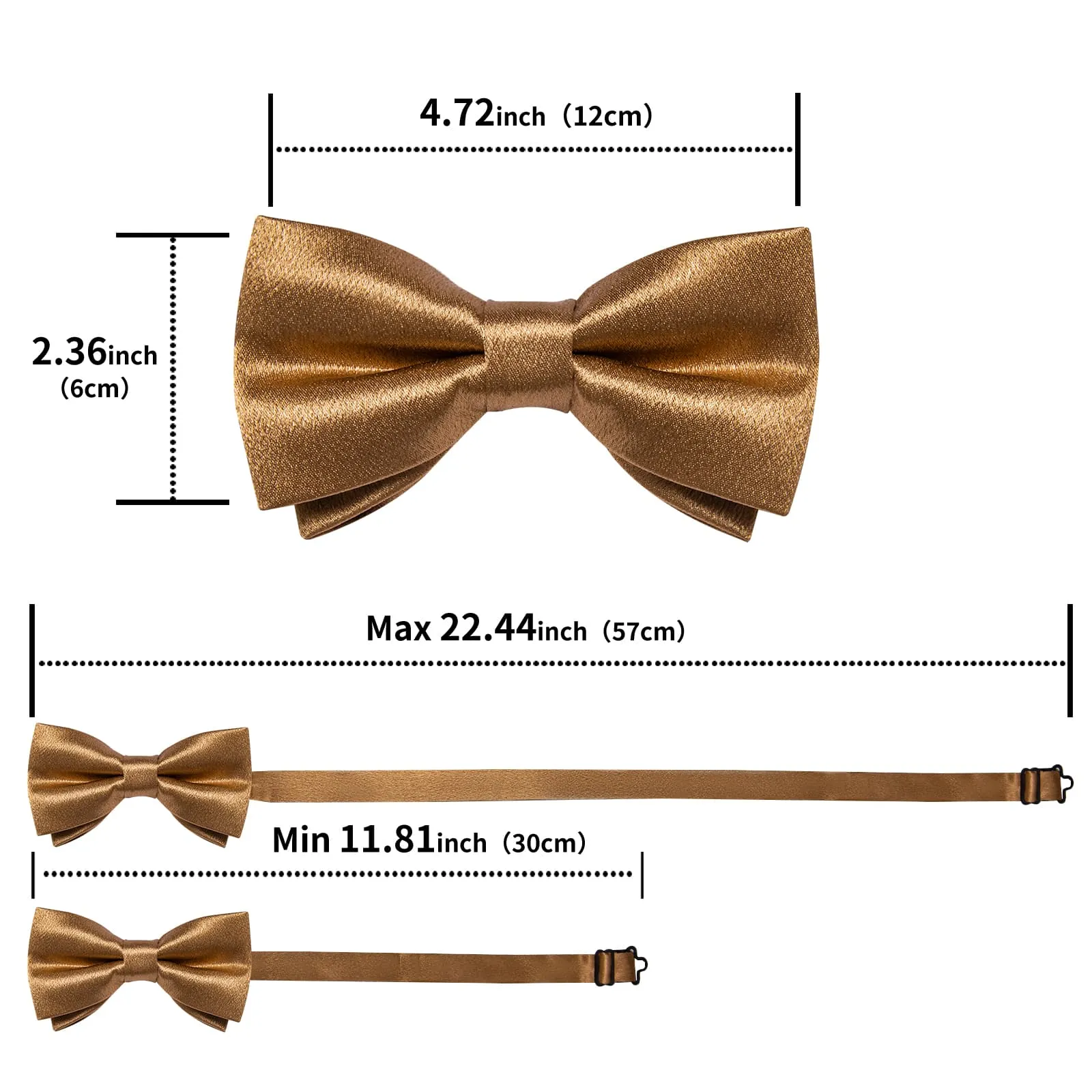 DiBanGu Silk Bow Tie Shining Tortilla Brown Solid Mens Pre-Tied Bowtie Handkerchief Cufflinks Set