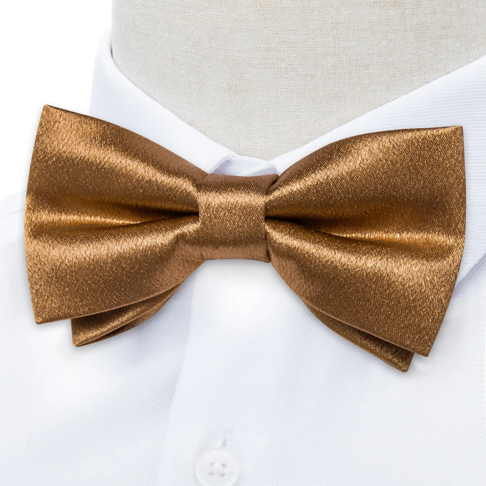 DiBanGu Silk Bow Tie Shining Tortilla Brown Solid Mens Pre-Tied Bowtie Handkerchief Cufflinks Set