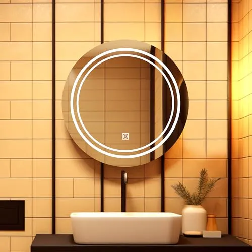 Double Line KDL Round Wall Mounting Mirror with Light |Bathroom Mirror,Venity Mirror,Smart Mirror Size 24X24 inch| LED Mirror 3 Tone (Cool White, Natural White, Warm White).