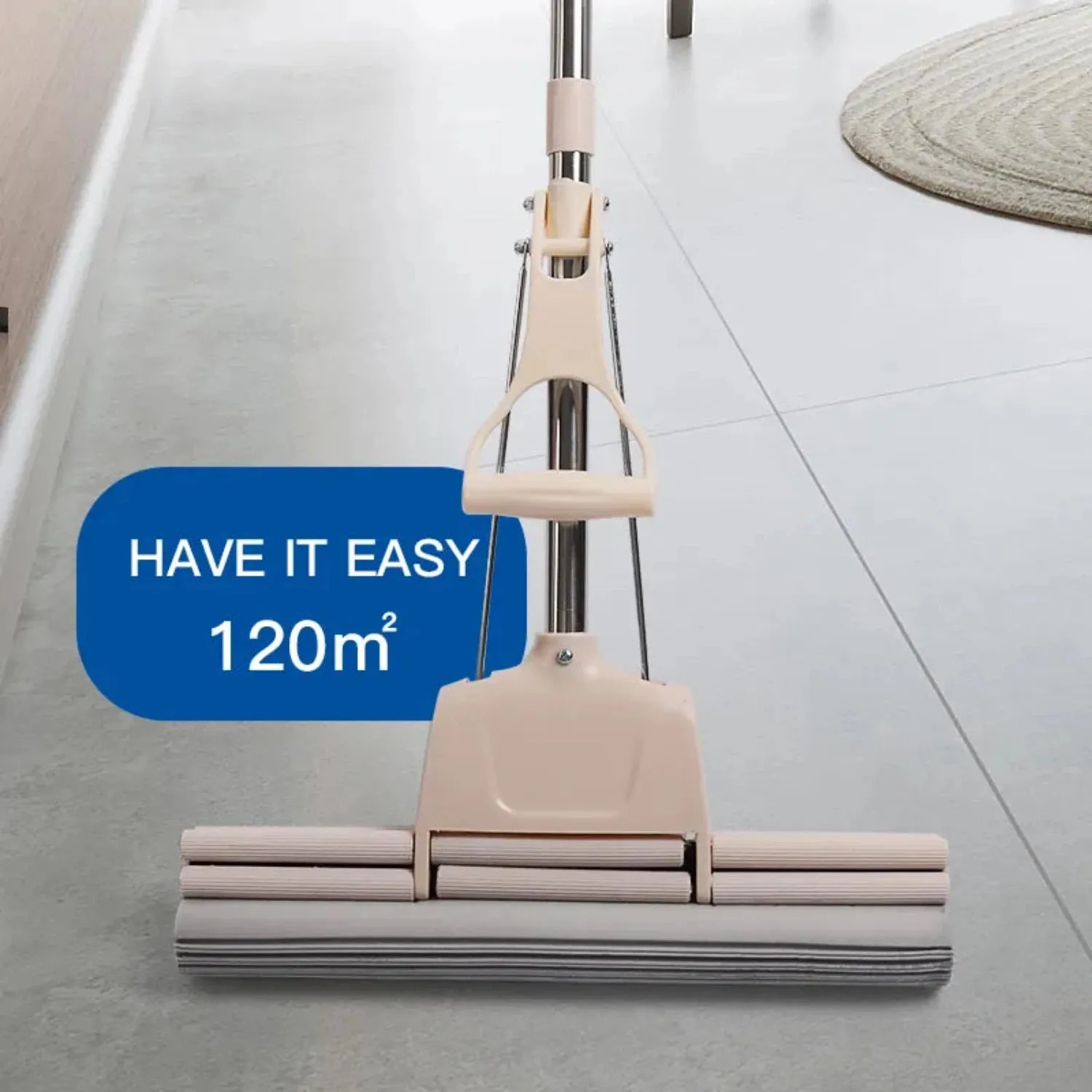 Dual Roller PVA Sponge Mop with Telescopic Handle – Super Absorbent Mop for Indoor Floor Cleaning