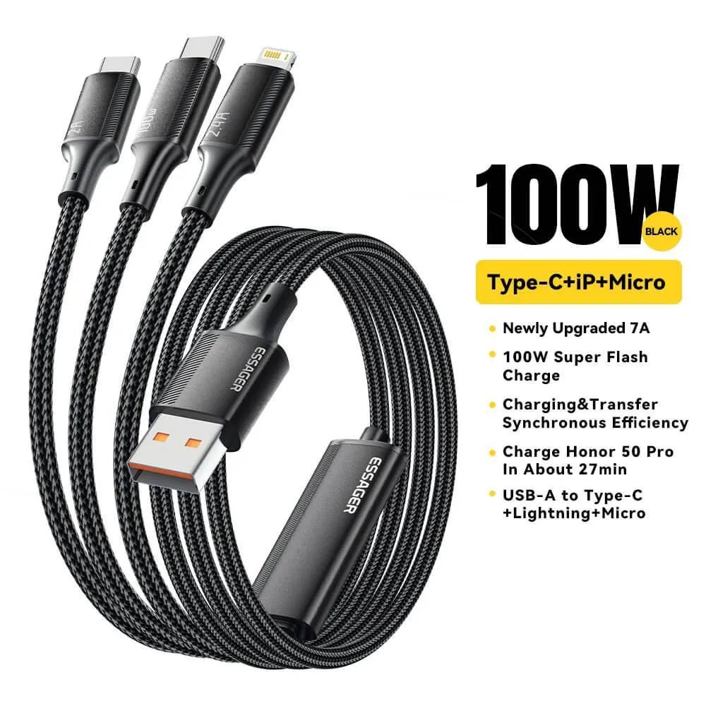 ESSAGER 3 in 1 100W Quick Charging Cable