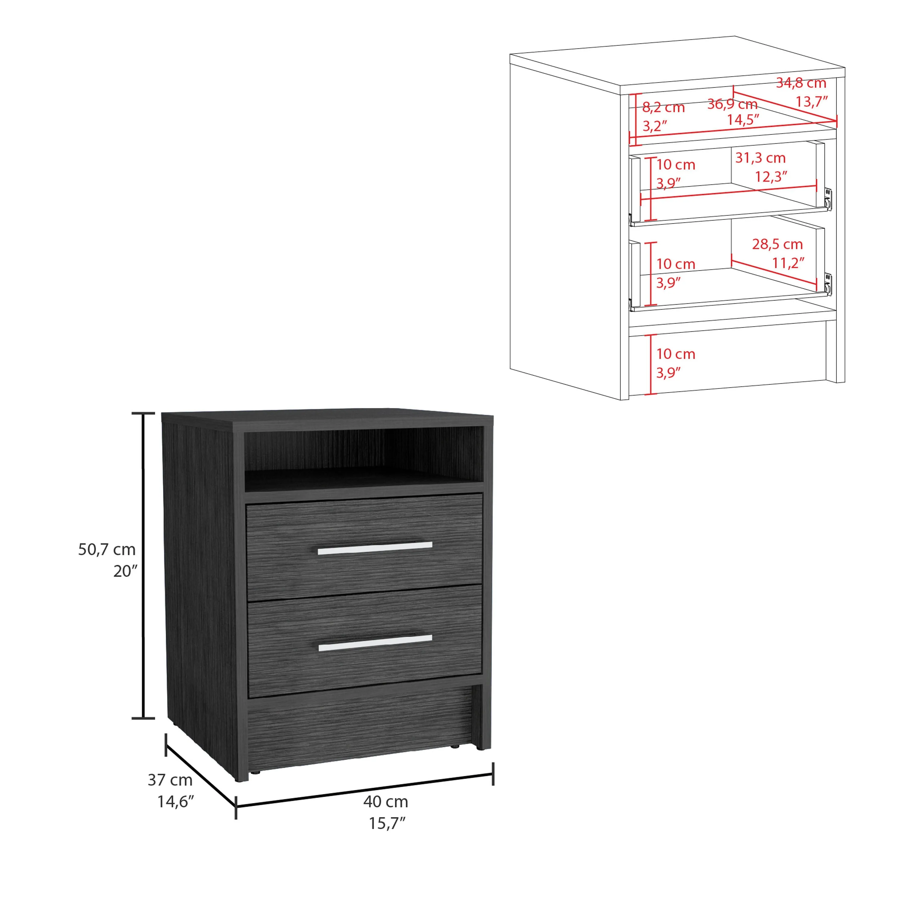 Eter Nightstand , End Table, Side Table Superior Top, Two Drawers -Smokey Oak