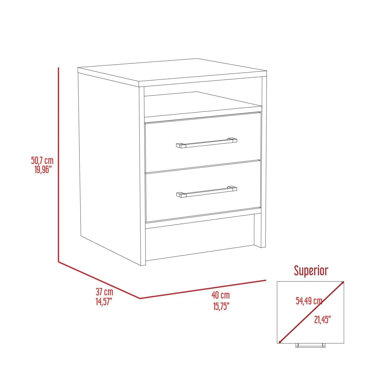 Eter Nightstand , End Table, Side Table Superior Top, Two Drawers -White / Light Oak