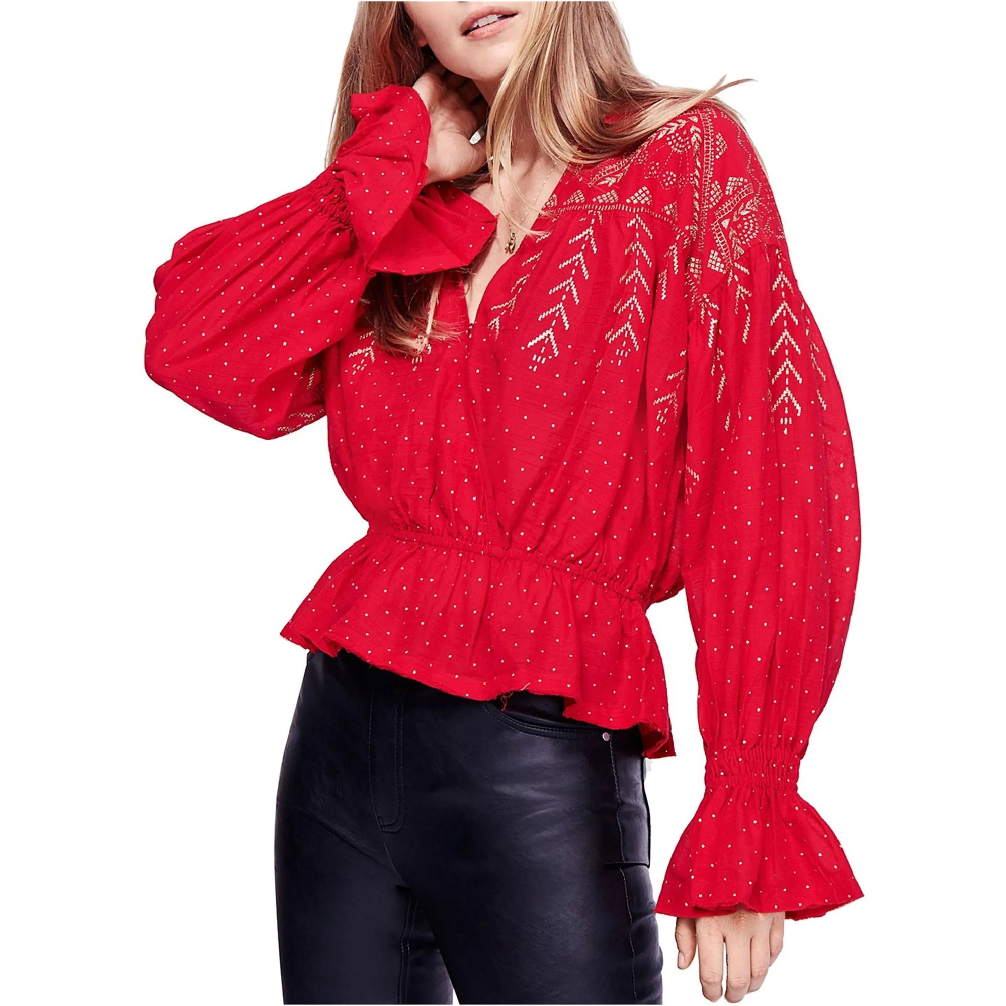 FREE PEOPLE COUNTING STARS PEASANT TOP - S & L