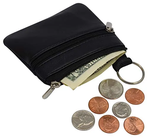 Genuine Leather Coin Purse Keychain for Women Marshal Coin Pouch Mini Zipper Change Purse Wallet