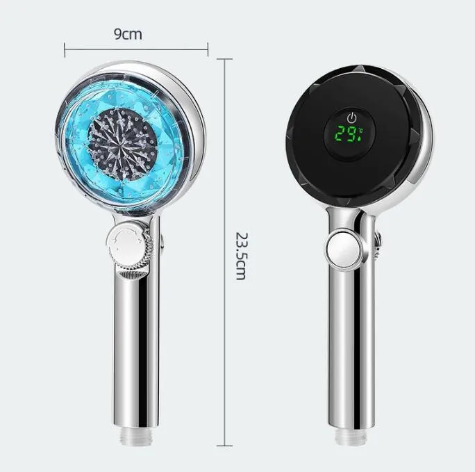 High Pressure Shower Head Temperature DigitDisplay Water Saving Adjustable Handheld