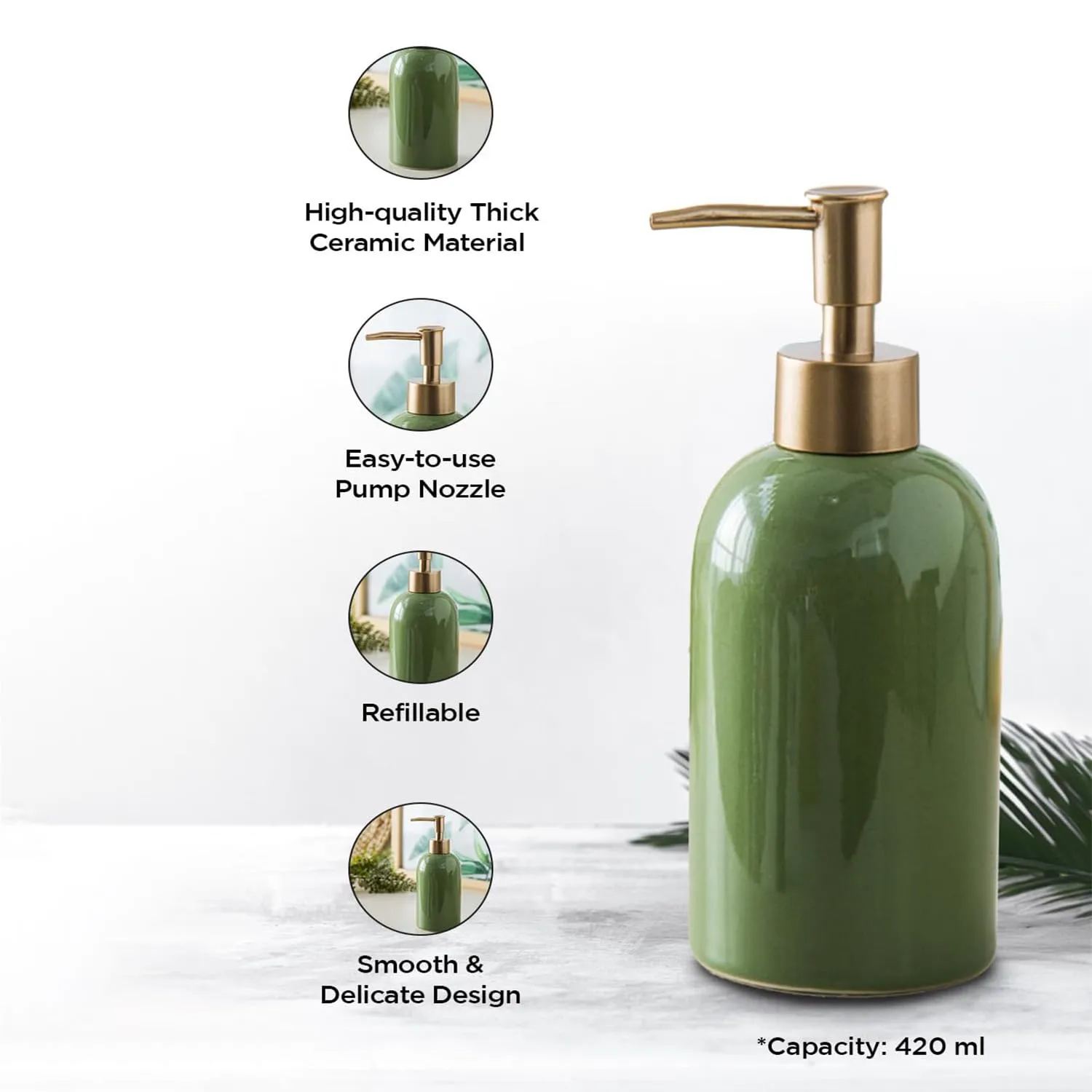 Homestic Liquid Soap Dispenser | Handwash Soap Dispenser | Soap Dispenser for Wash Basin | Shampoo Dispenser Bottle | Bathroom Dispenser Bottle | 420 ML | Green