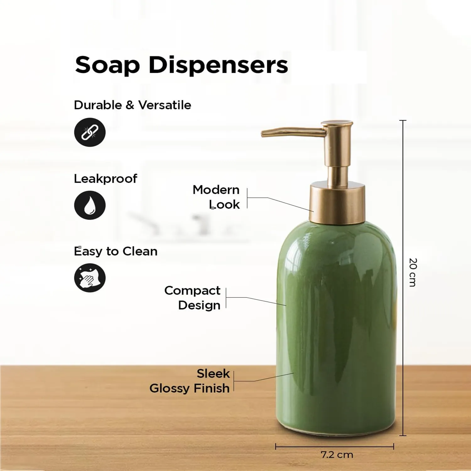 Homestic Liquid Soap Dispenser | Handwash Soap Dispenser | Soap Dispenser for Wash Basin | Shampoo Dispenser Bottle | Bathroom Dispenser Bottle | 420 ML | Green