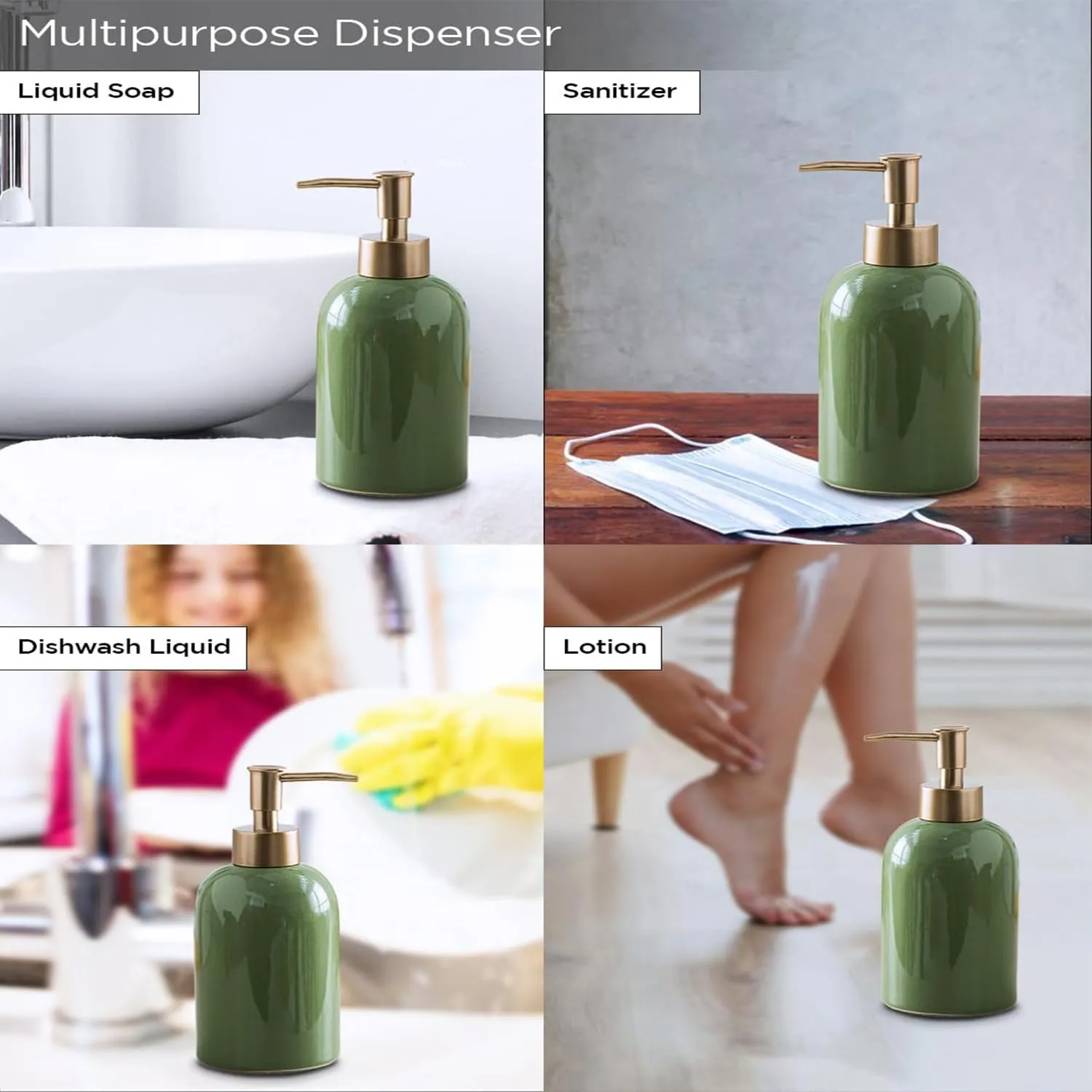 Homestic Liquid Soap Dispenser | Handwash Soap Dispenser | Soap Dispenser for Wash Basin | Shampoo Dispenser Bottle | Bathroom Dispenser Bottle | 420 ML | Green